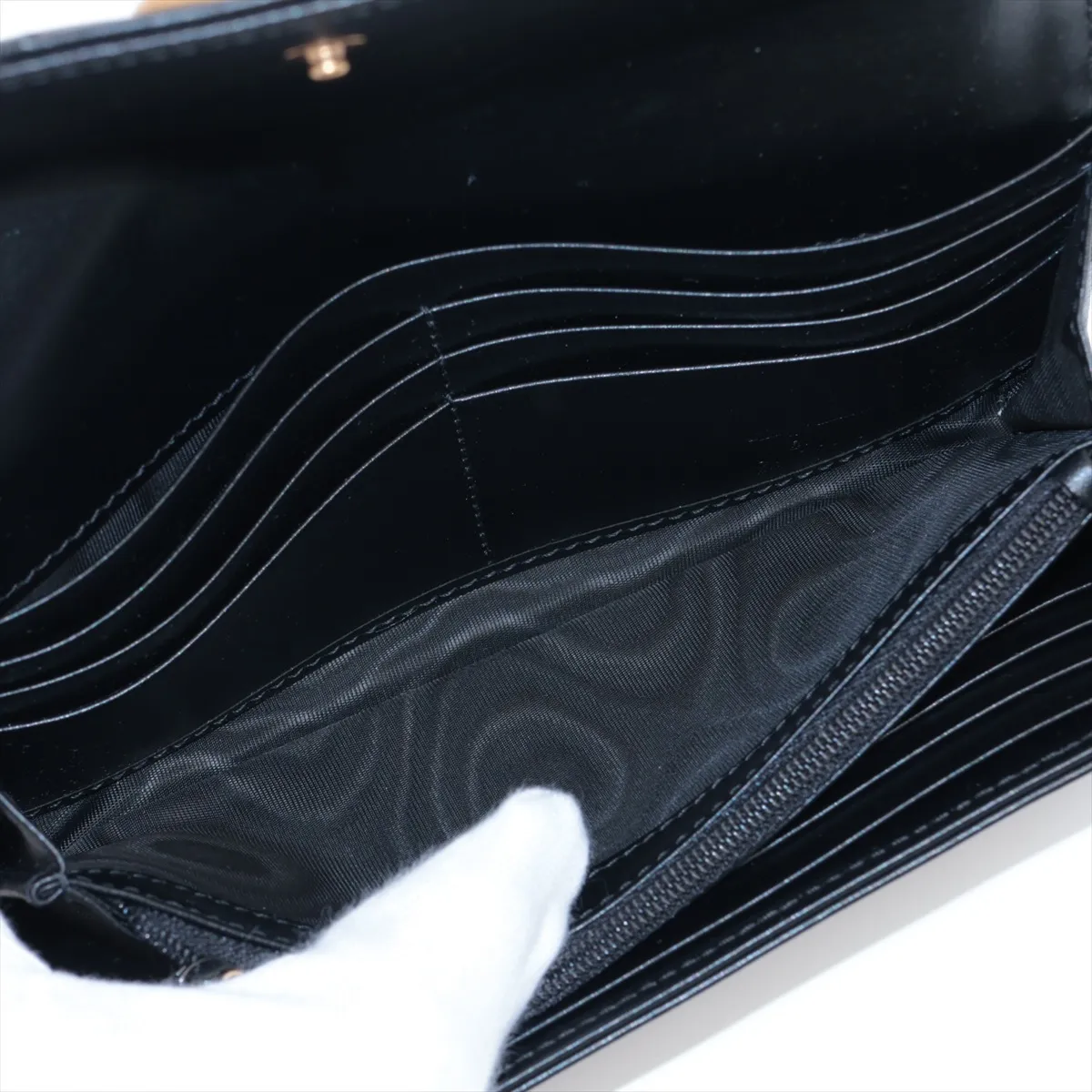 V-stitch 443436 Leather Long Wallet, Black — view 5