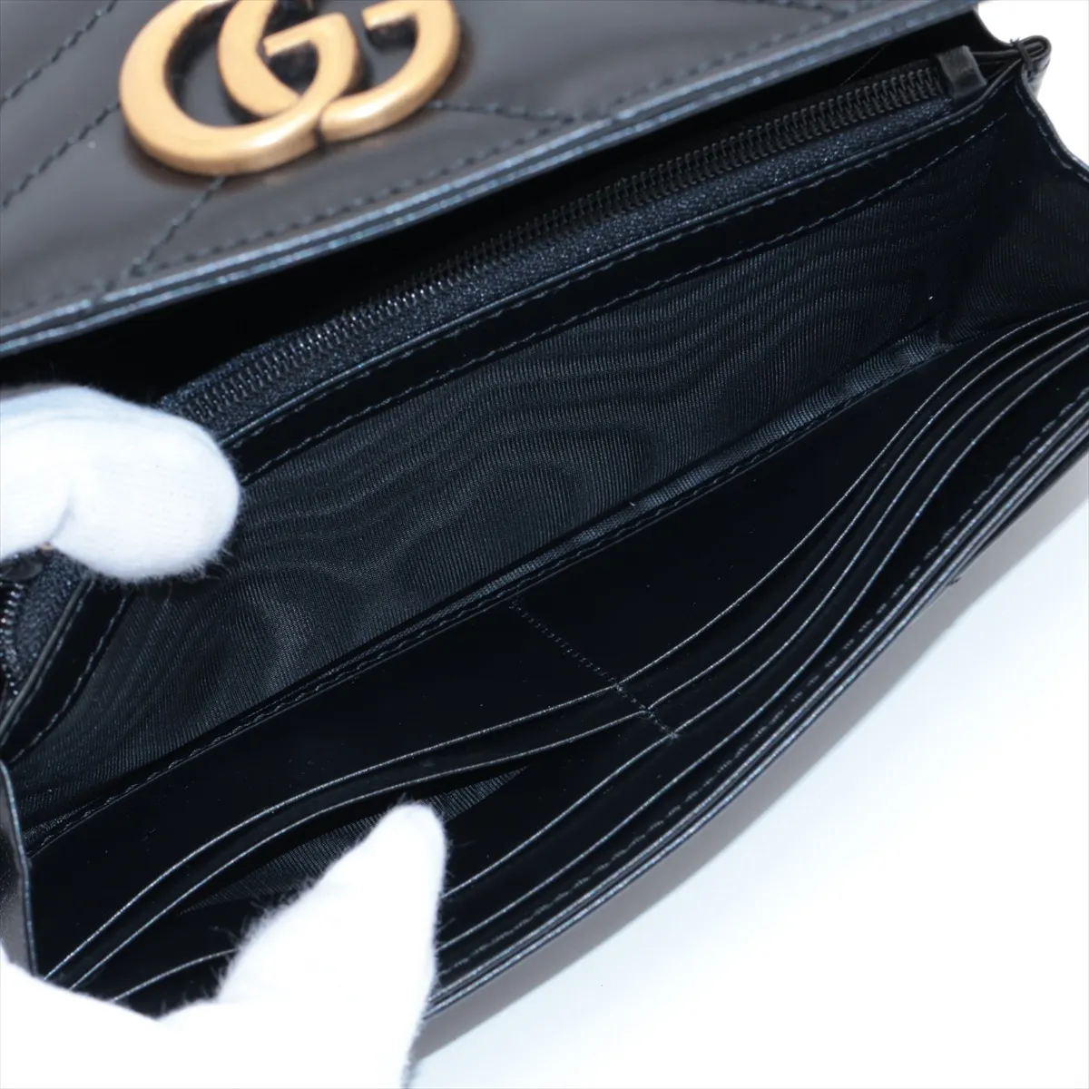 V-stitch 443436 Leather Long Wallet, Black — view 6