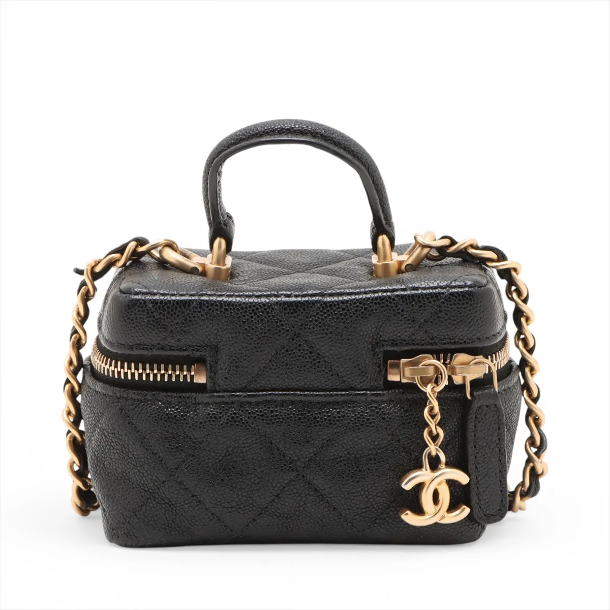 Matelasse caviar skin 2WAY handbag vanity bag black gold hardware 31184303 31s — view 2