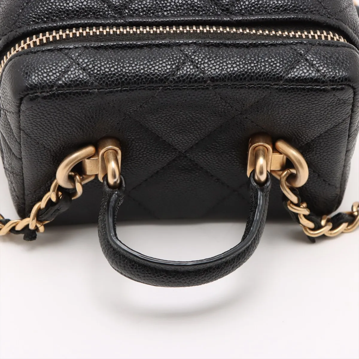Matelasse caviar skin 2WAY handbag vanity bag black gold hardware 31184303 31s — view 5