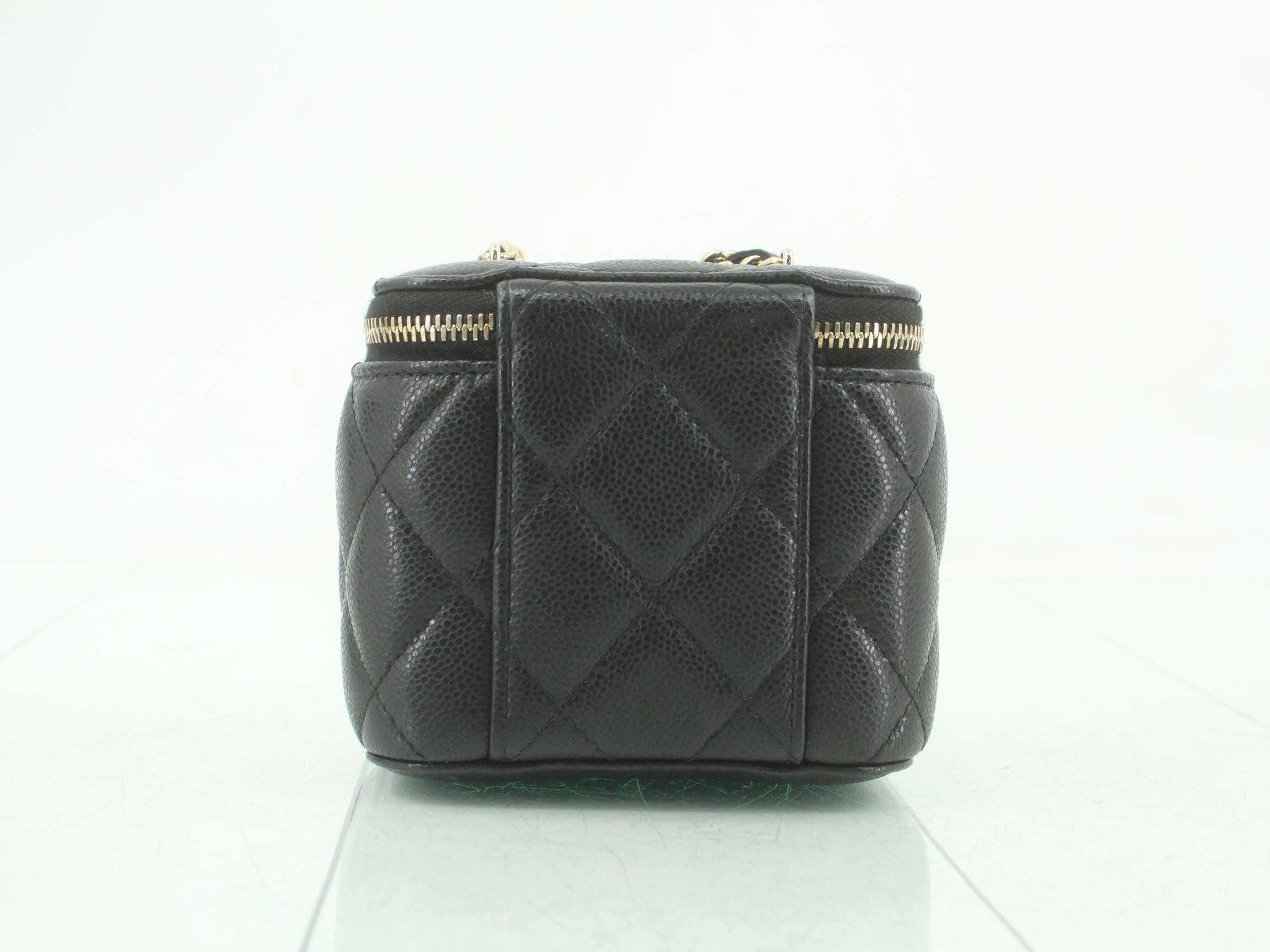 Caviar Skin Mini Vanity Shoulder Bag, Black Matelassé — view 2
