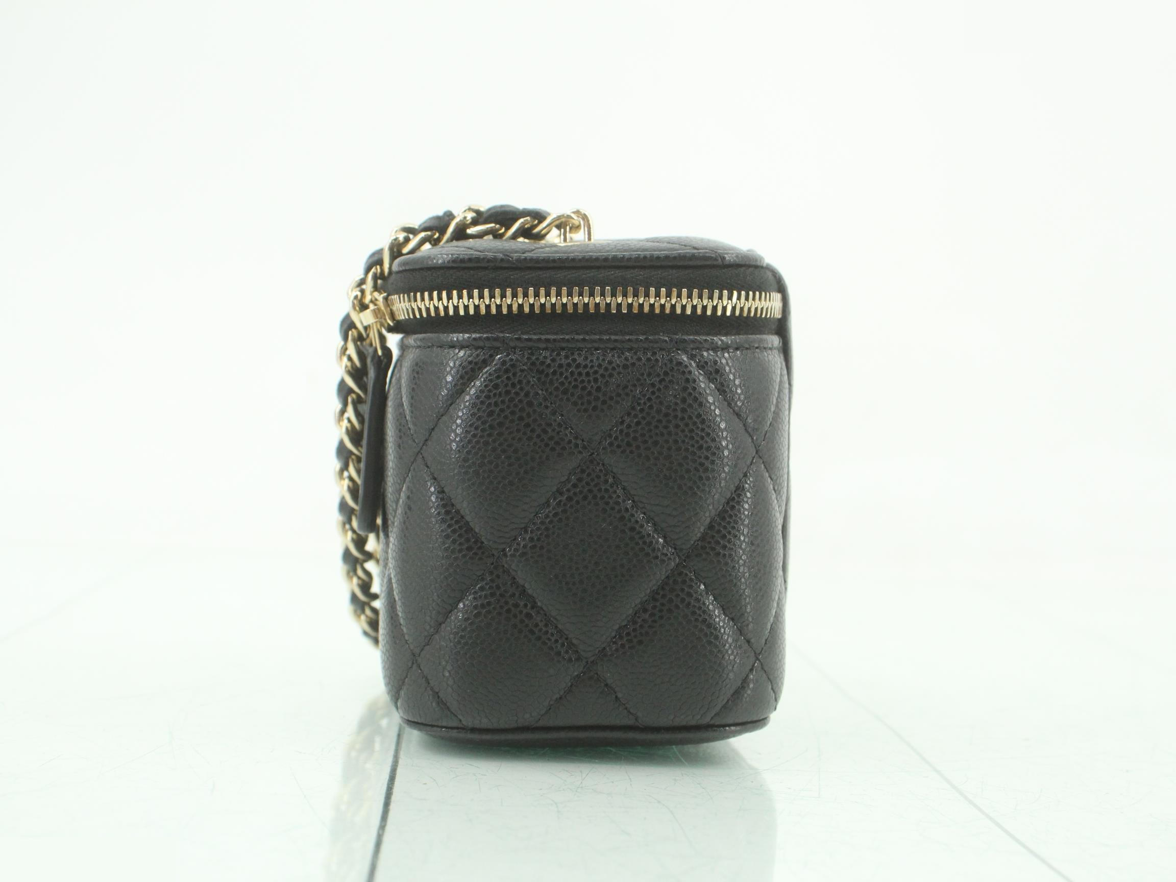 Caviar Skin Mini Vanity Shoulder Bag, Black Matelassé — view 3