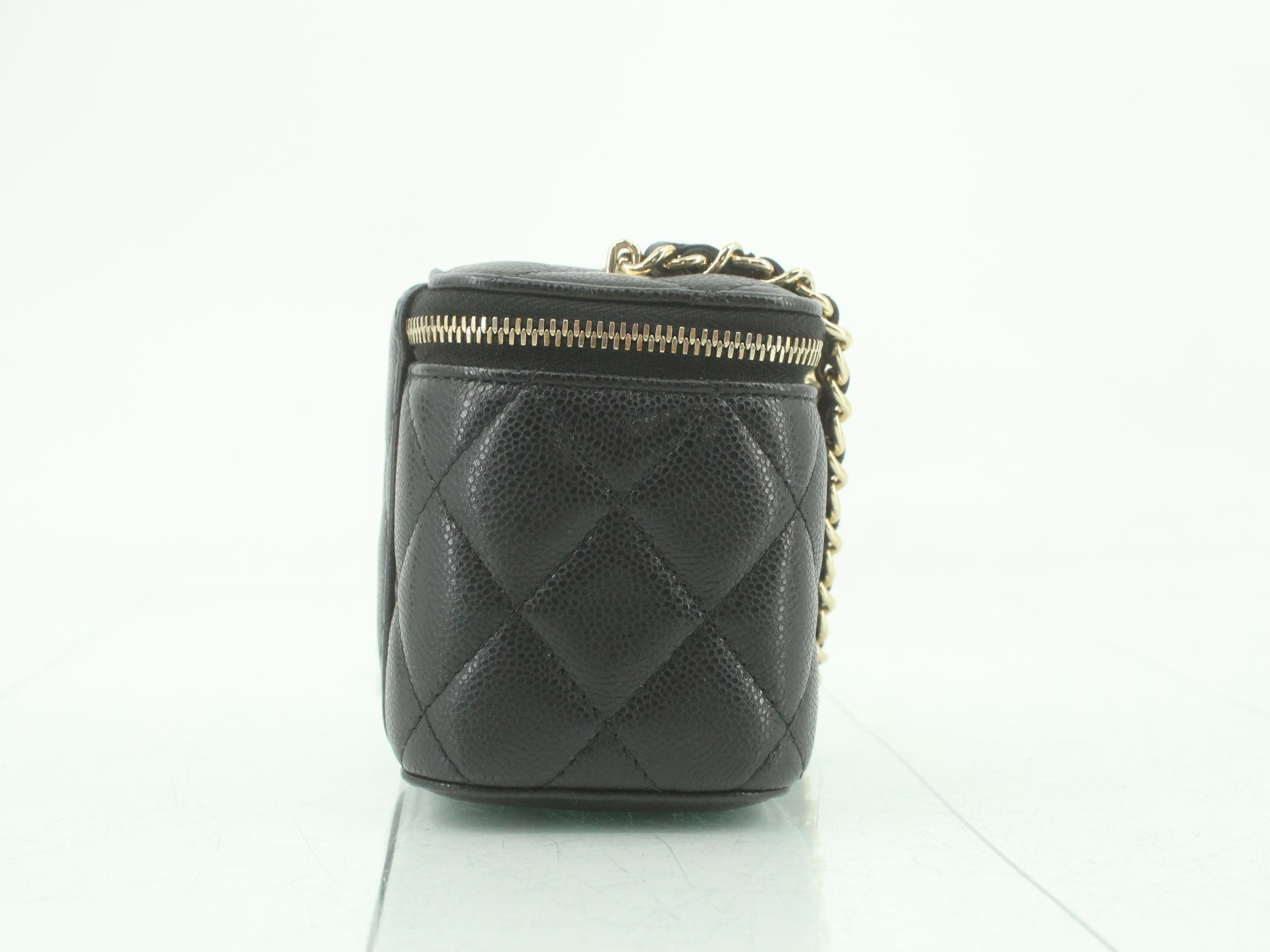Caviar Skin Mini Vanity Shoulder Bag, Black Matelassé — view 4