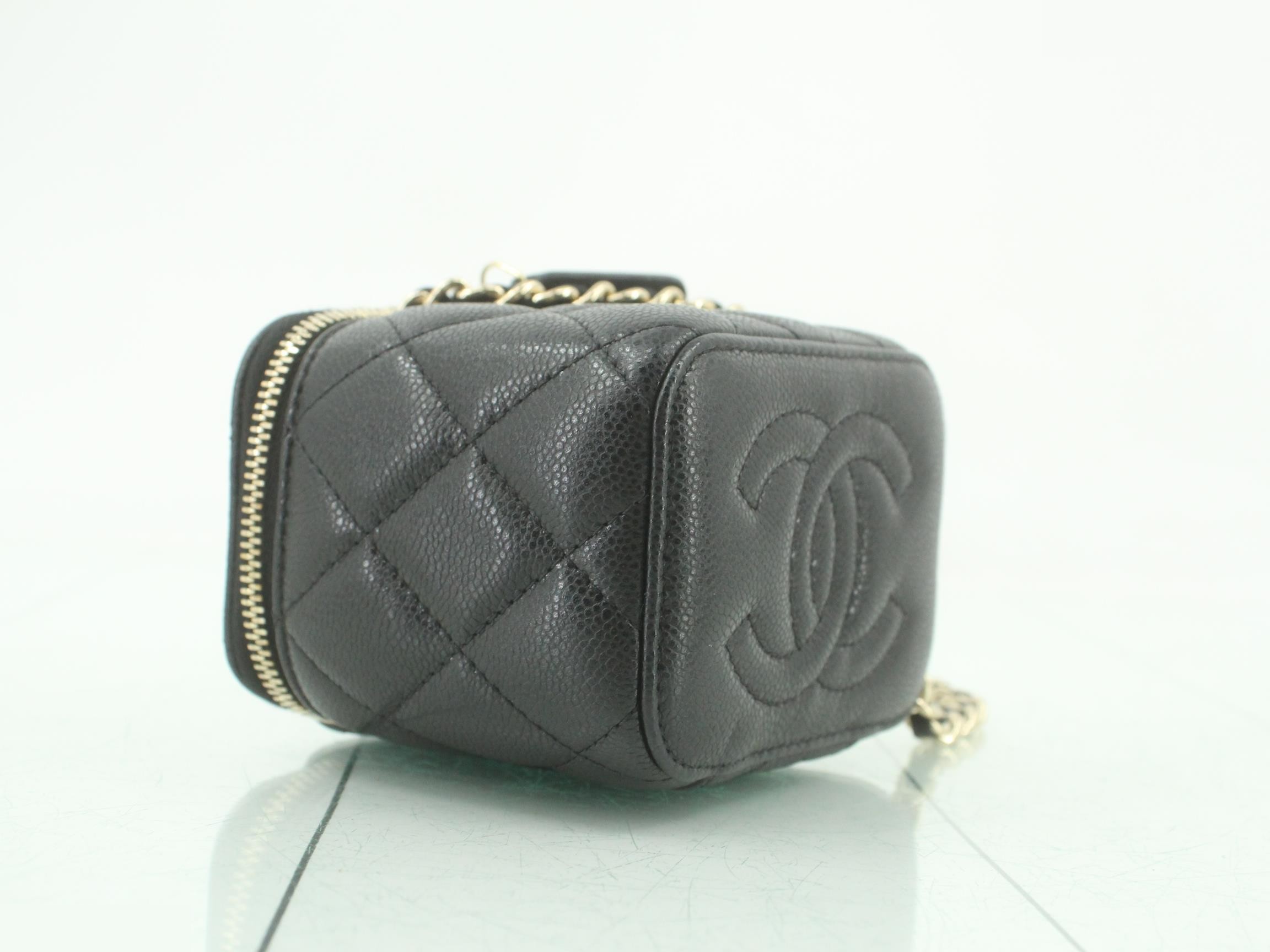 Caviar Skin Mini Vanity Shoulder Bag, Black Matelassé — view 5