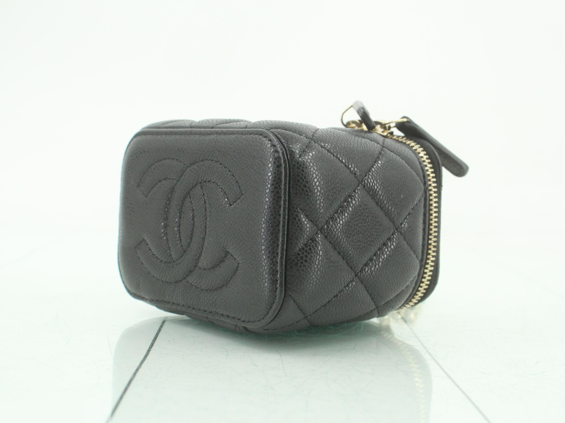 Caviar Skin Mini Vanity Shoulder Bag, Black Matelassé — view 6