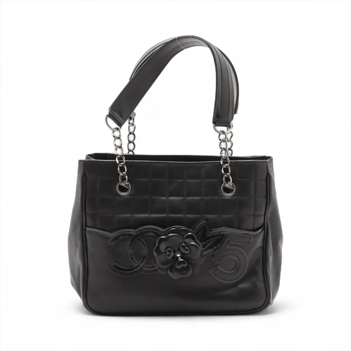 Chocolate Bar Lambskin x Patent Leather Chain Tote Bag Camellia Black Silver Hardware 10948041 No. 10