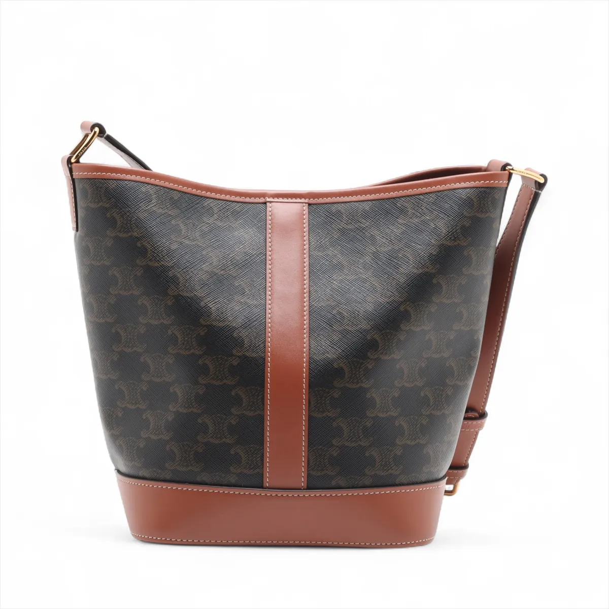 Triomphe Small Bucket PVC x Leather Shoulder Bag Black x Brown — view 2