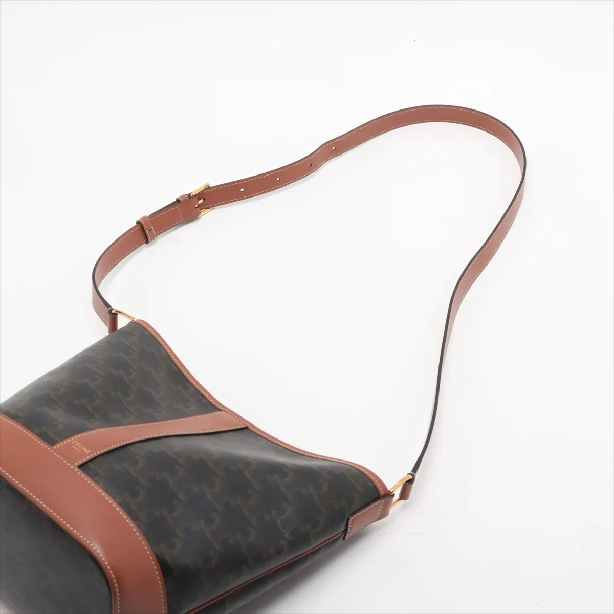Triomphe Small Bucket PVC x Leather Shoulder Bag Black x Brown — view 5
