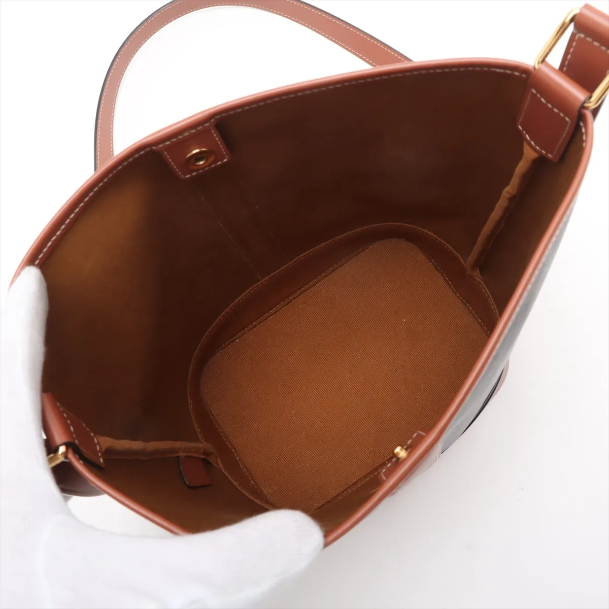 Triomphe Small Bucket PVC x Leather Shoulder Bag Black x Brown — view 6