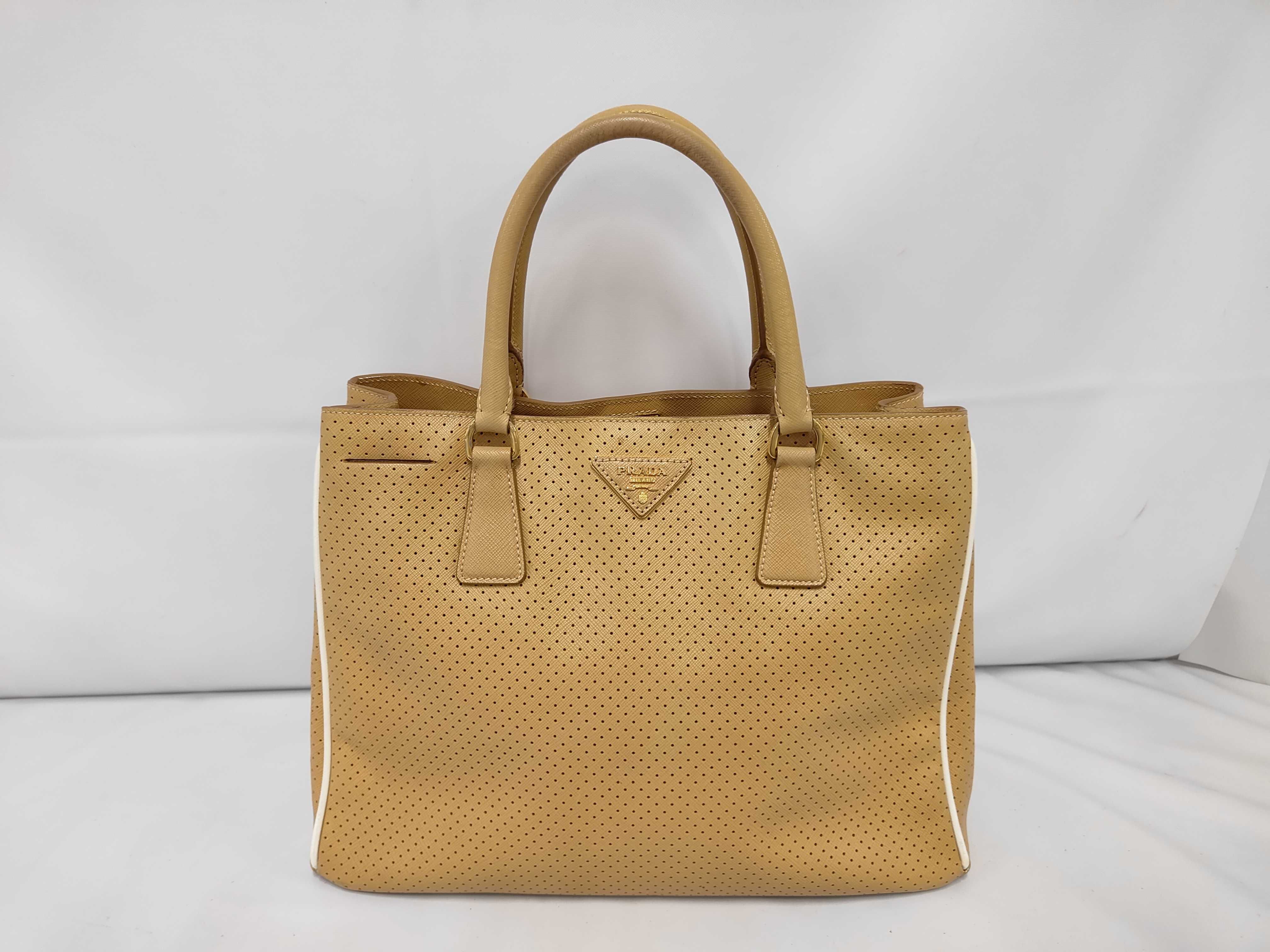 Saffiano Beige Perforated Leather Bag