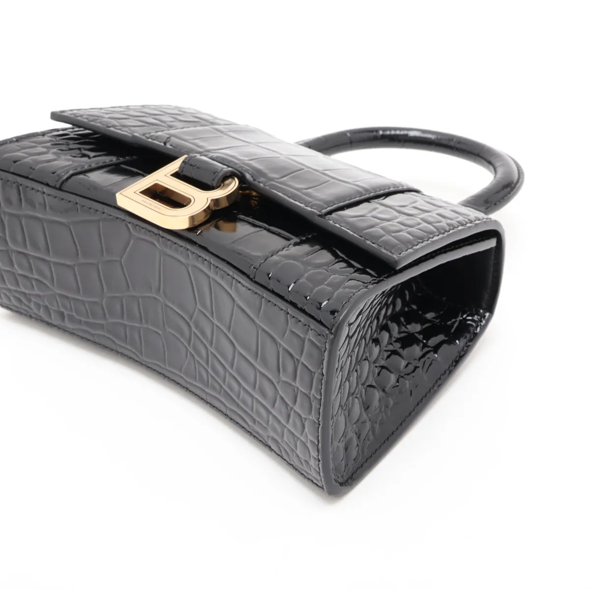 Hourglass XS Crocodile Embossed 2-Way Handbag, Black 592833 — view 3