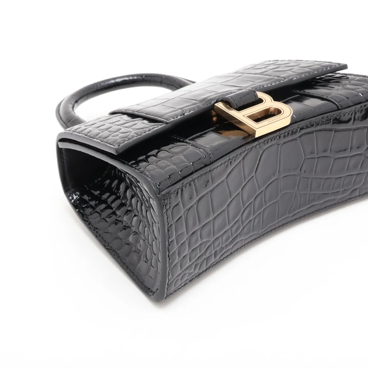 Hourglass XS Crocodile Embossed 2-Way Handbag, Black 592833 — view 4