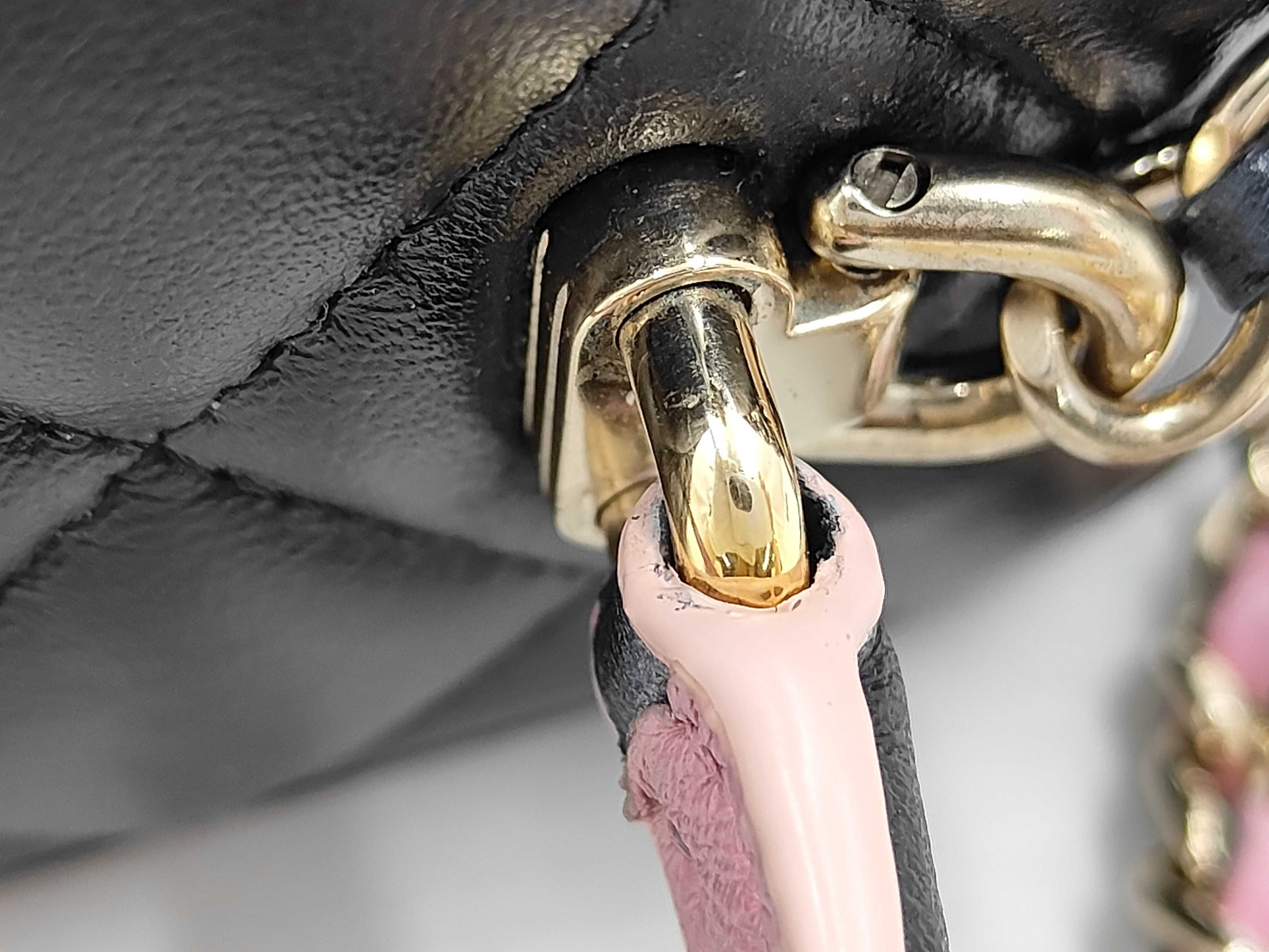 Matelassé Double Zipper Vanity Bag, Black Lambskin, Pink Handle, Shoulder Bag — view 5