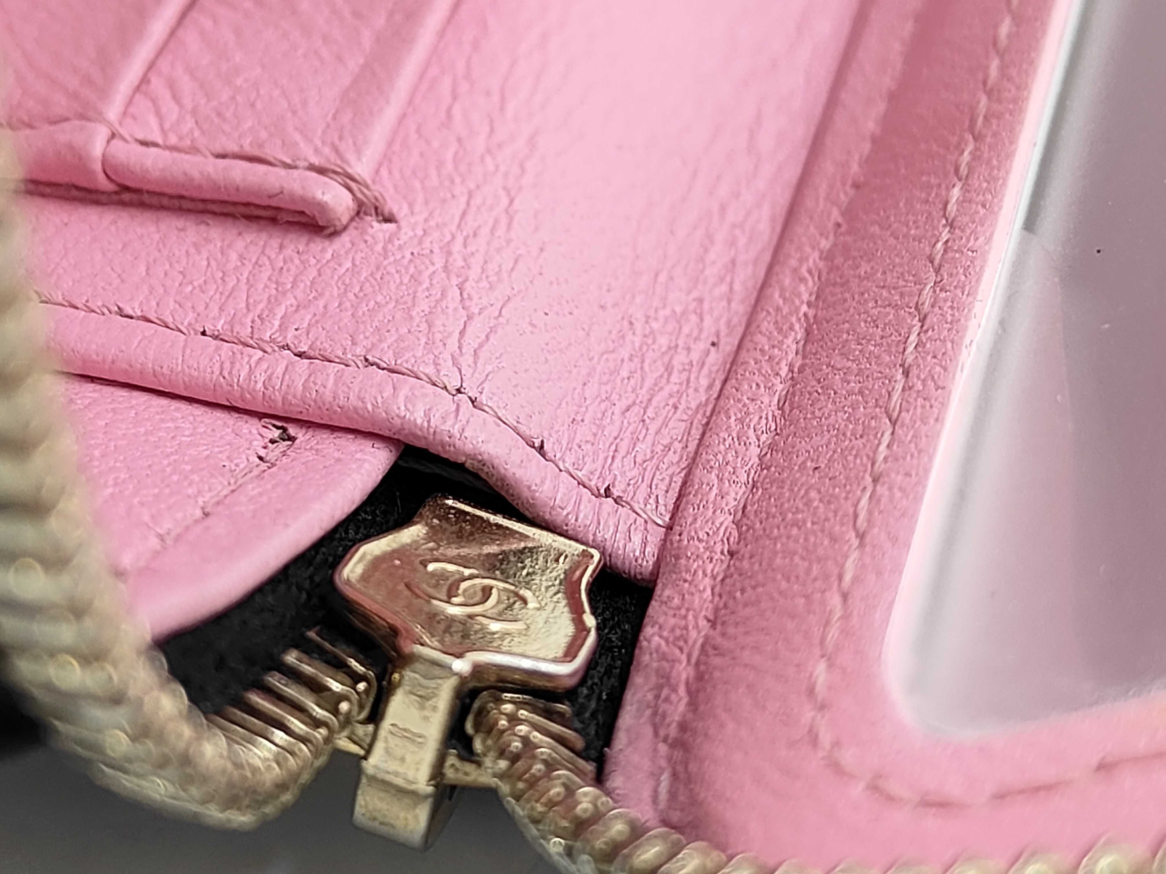 Matelassé Double Zipper Vanity Bag, Black Lambskin, Pink Handle, Shoulder Bag — view 10