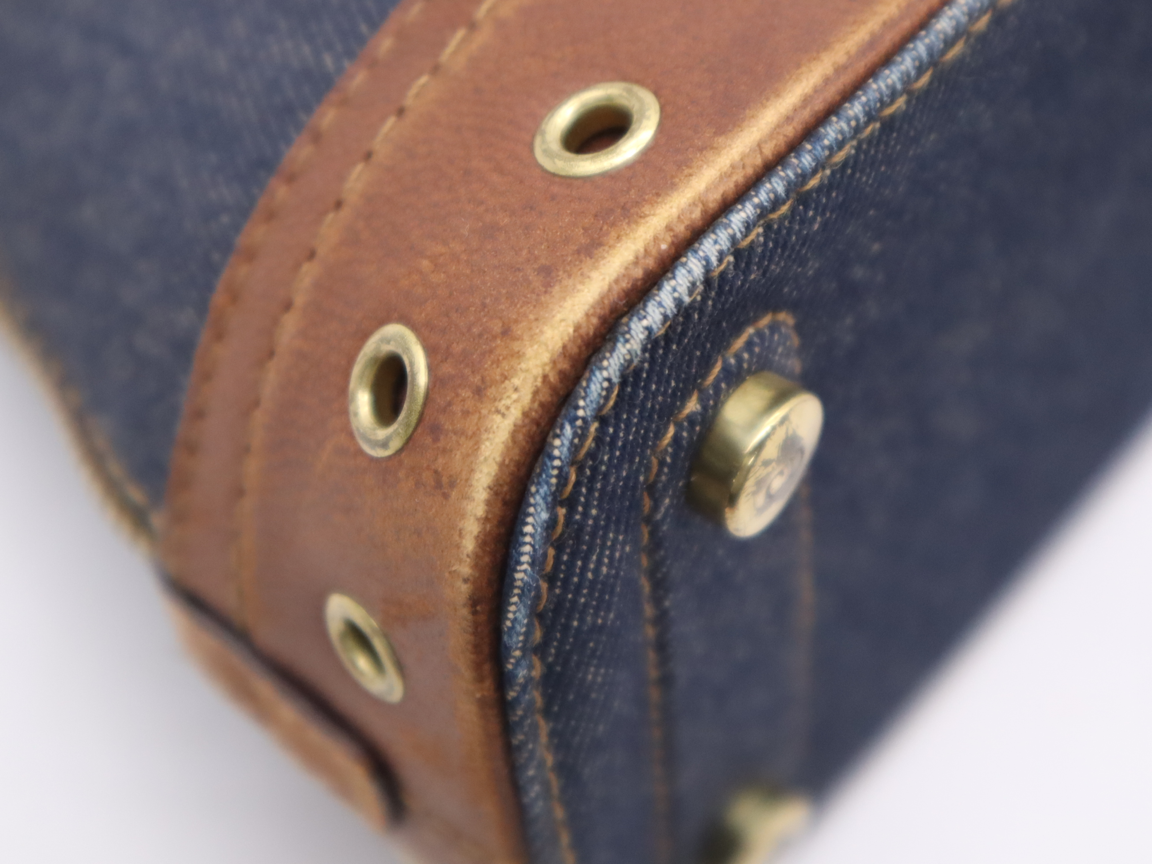 Denim/Leather Street Chic Handbag in Blue and Brown with Gold Hardware, Includes Dust Bag and Charm — view 11