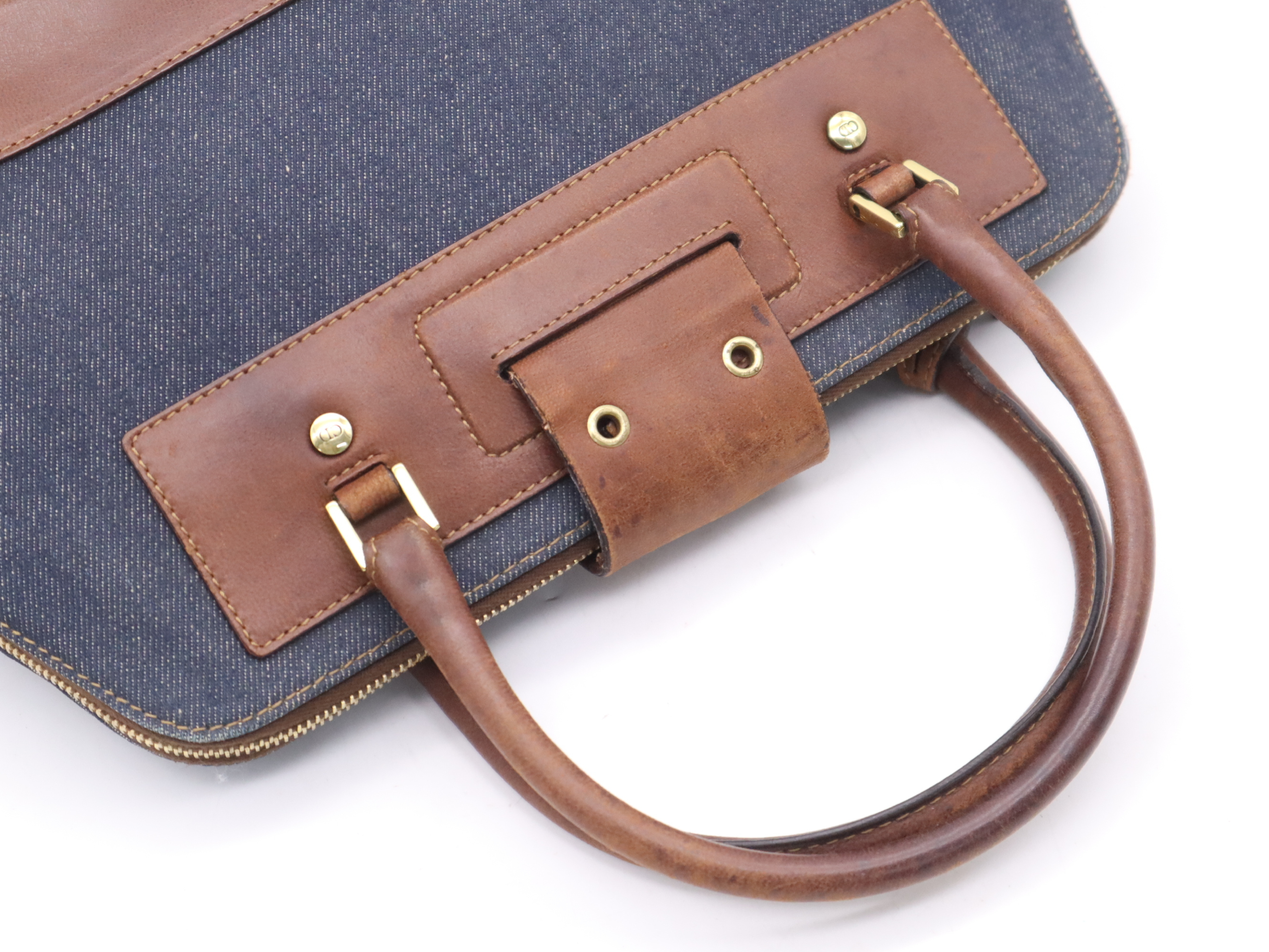 Denim/Leather Street Chic Handbag in Blue and Brown with Gold Hardware, Includes Dust Bag and Charm — view 6
