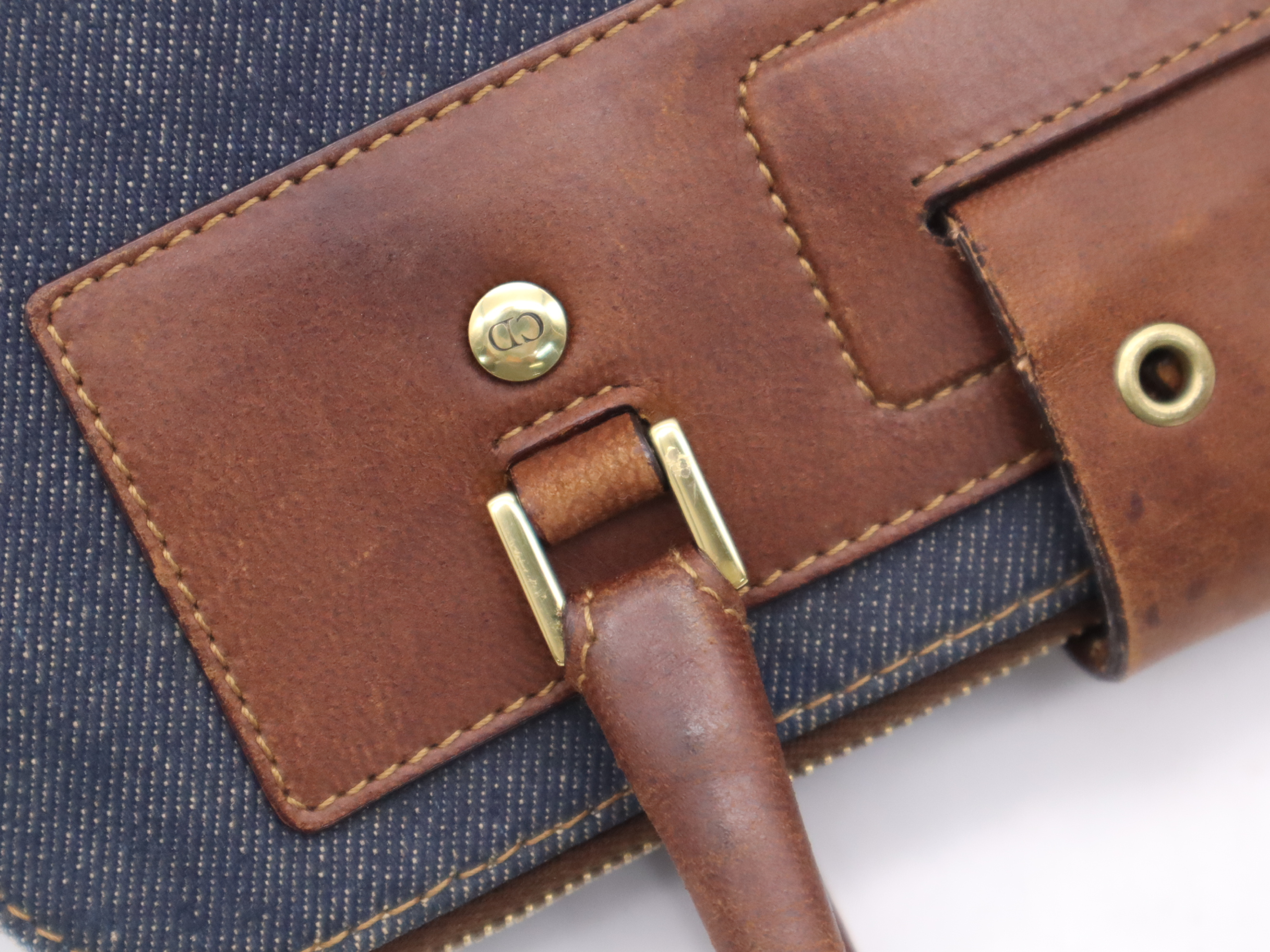 Denim/Leather Street Chic Handbag in Blue and Brown with Gold Hardware, Includes Dust Bag and Charm — view 7