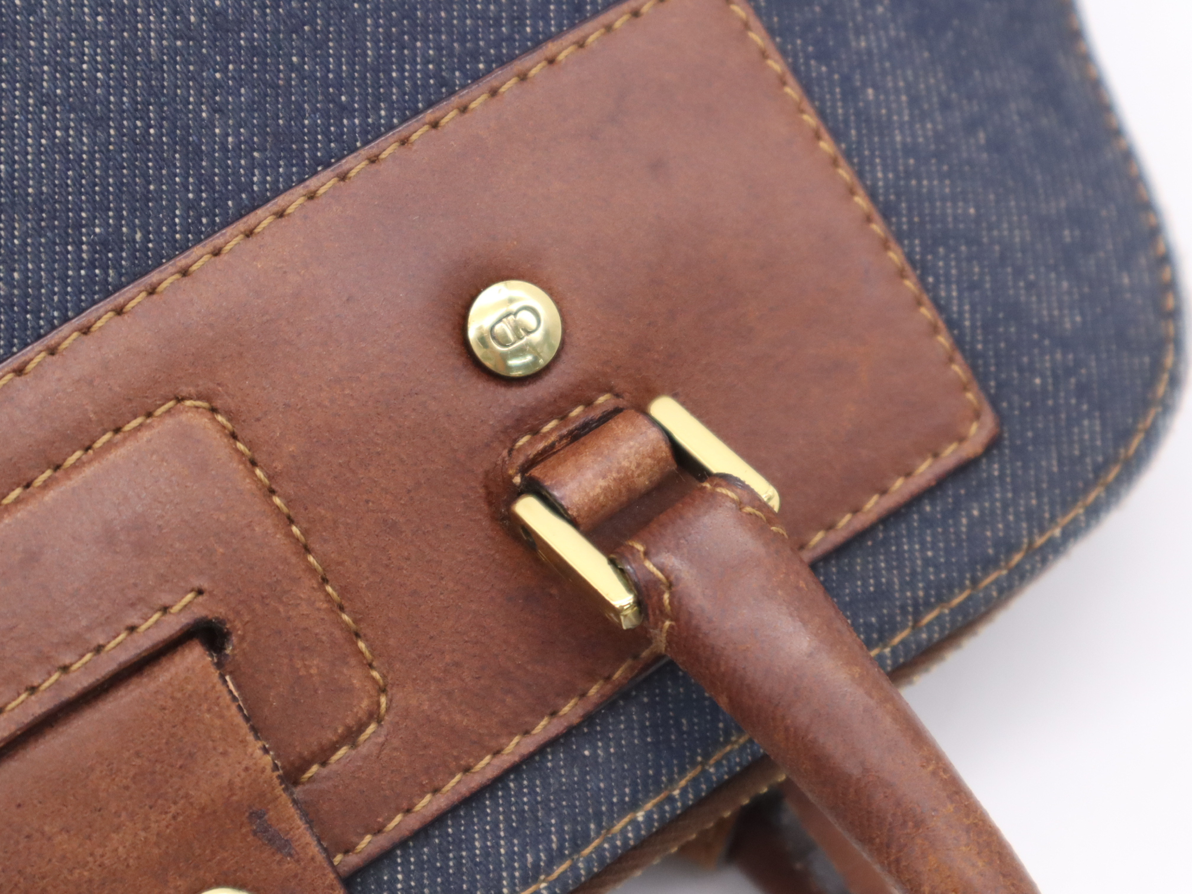 Denim/Leather Street Chic Handbag in Blue and Brown with Gold Hardware, Includes Dust Bag and Charm — view 8