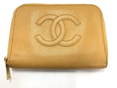 Coco Mark Round Zip Wallet with Sticker, 6792499, Caviar Skin