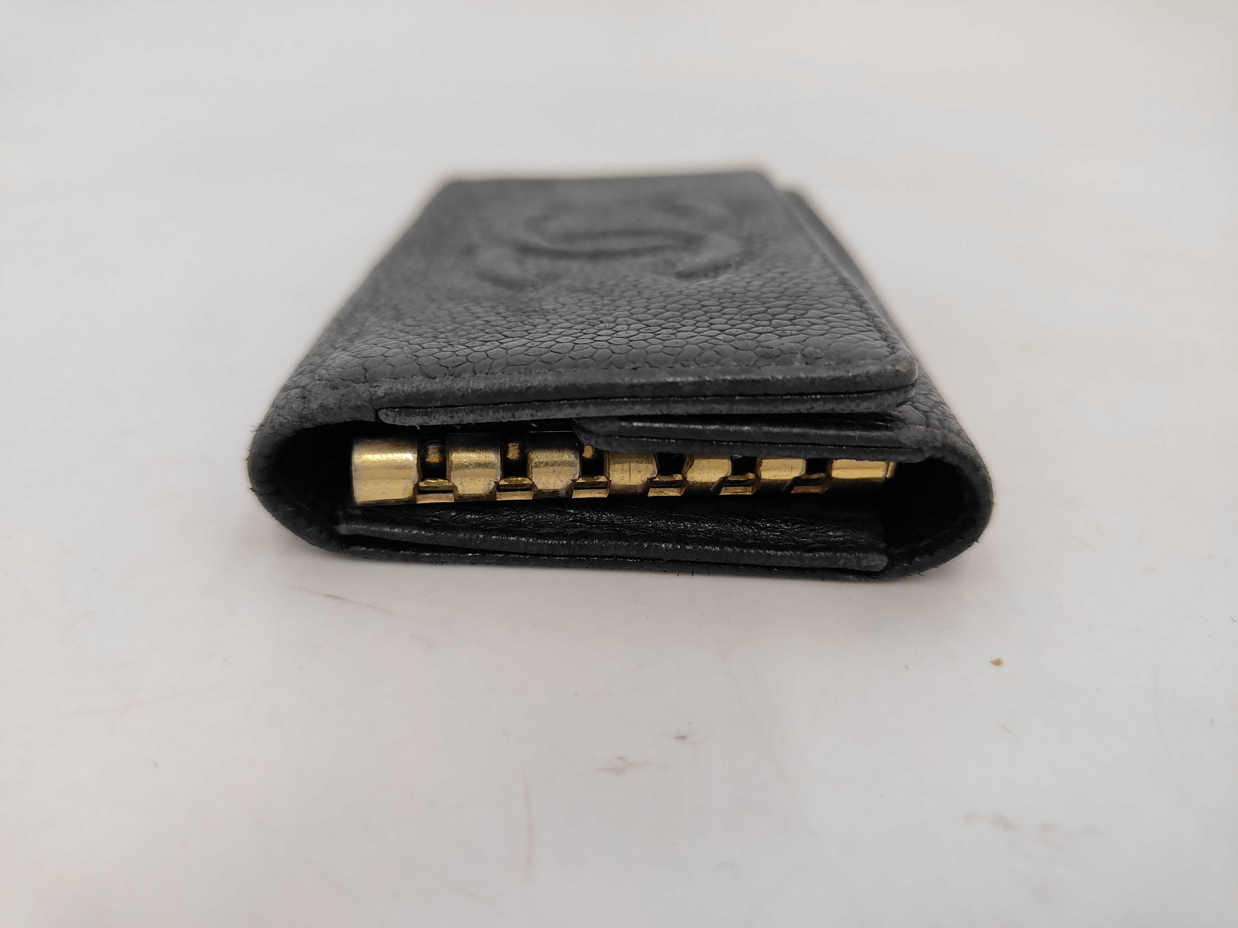 6-ring key case/key holder, Coco Mark, caviar leather, black, gold hardware, A13502 — view 6