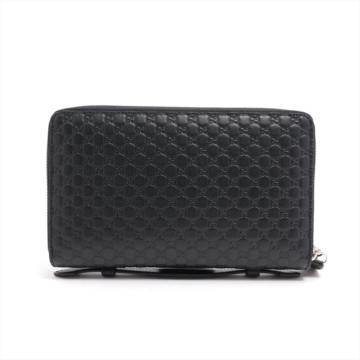 Microguccissima 449246 Leather Round Zip Wallet, Black, with G stamp. — view 2