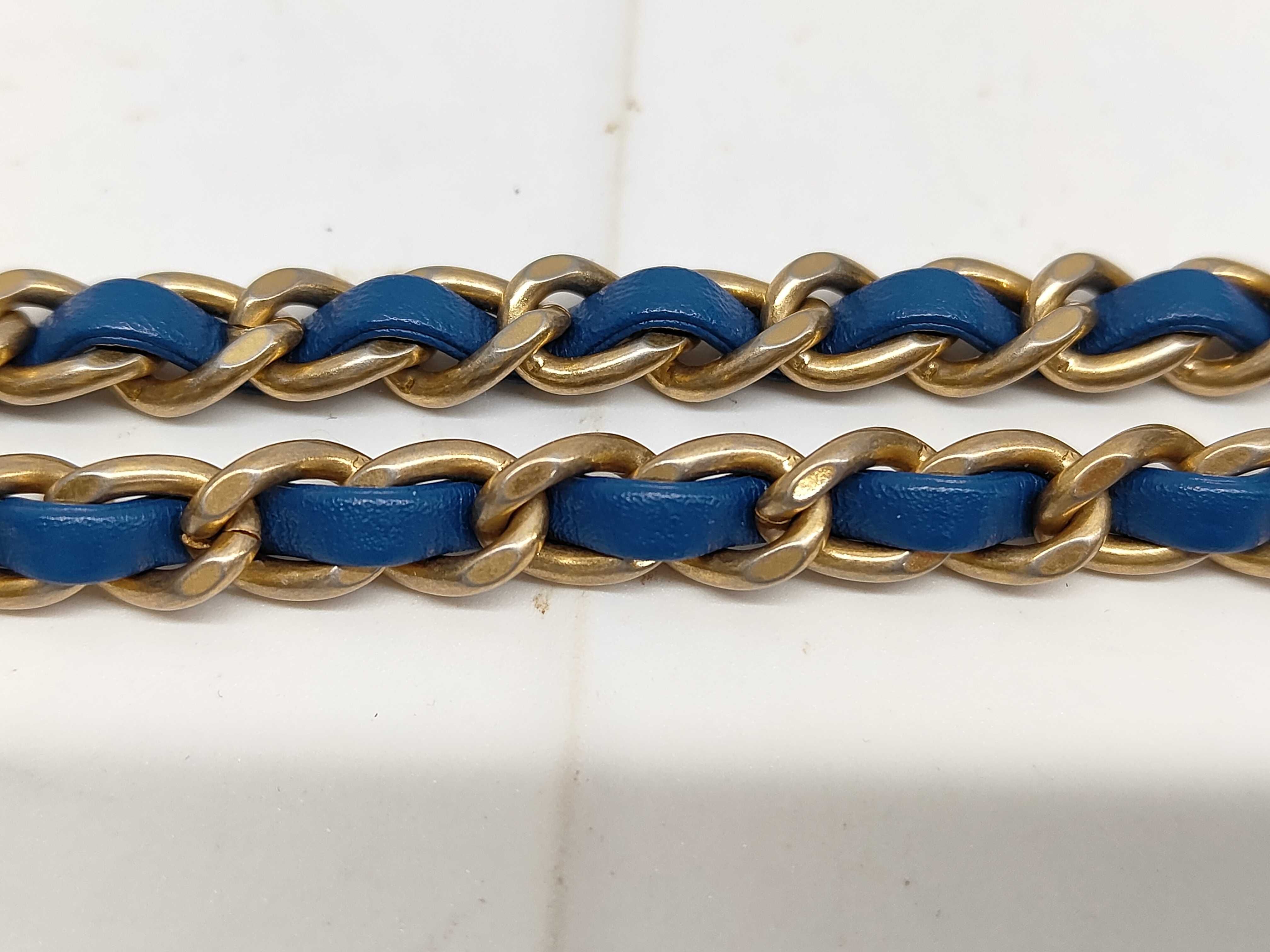 Mini Matelasse 17 Chain Shoulder Bag, Blue Lambskin, Gold Hardware. — view 3