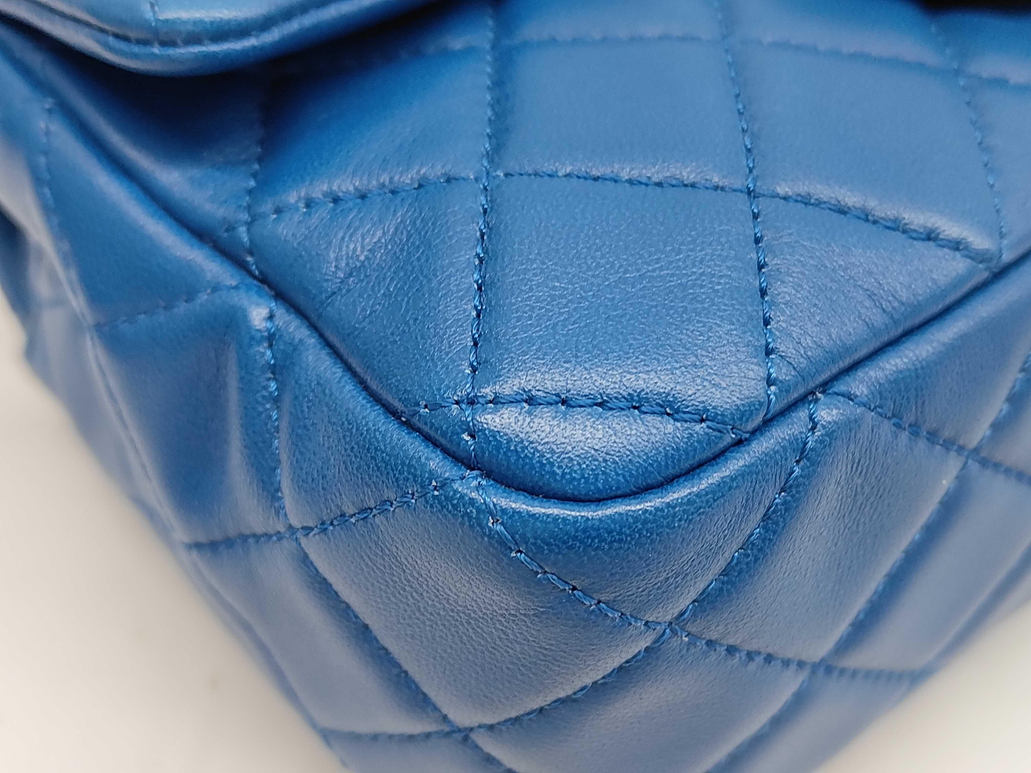 Mini Matelasse 17 Chain Shoulder Bag, Blue Lambskin, Gold Hardware. — view 5