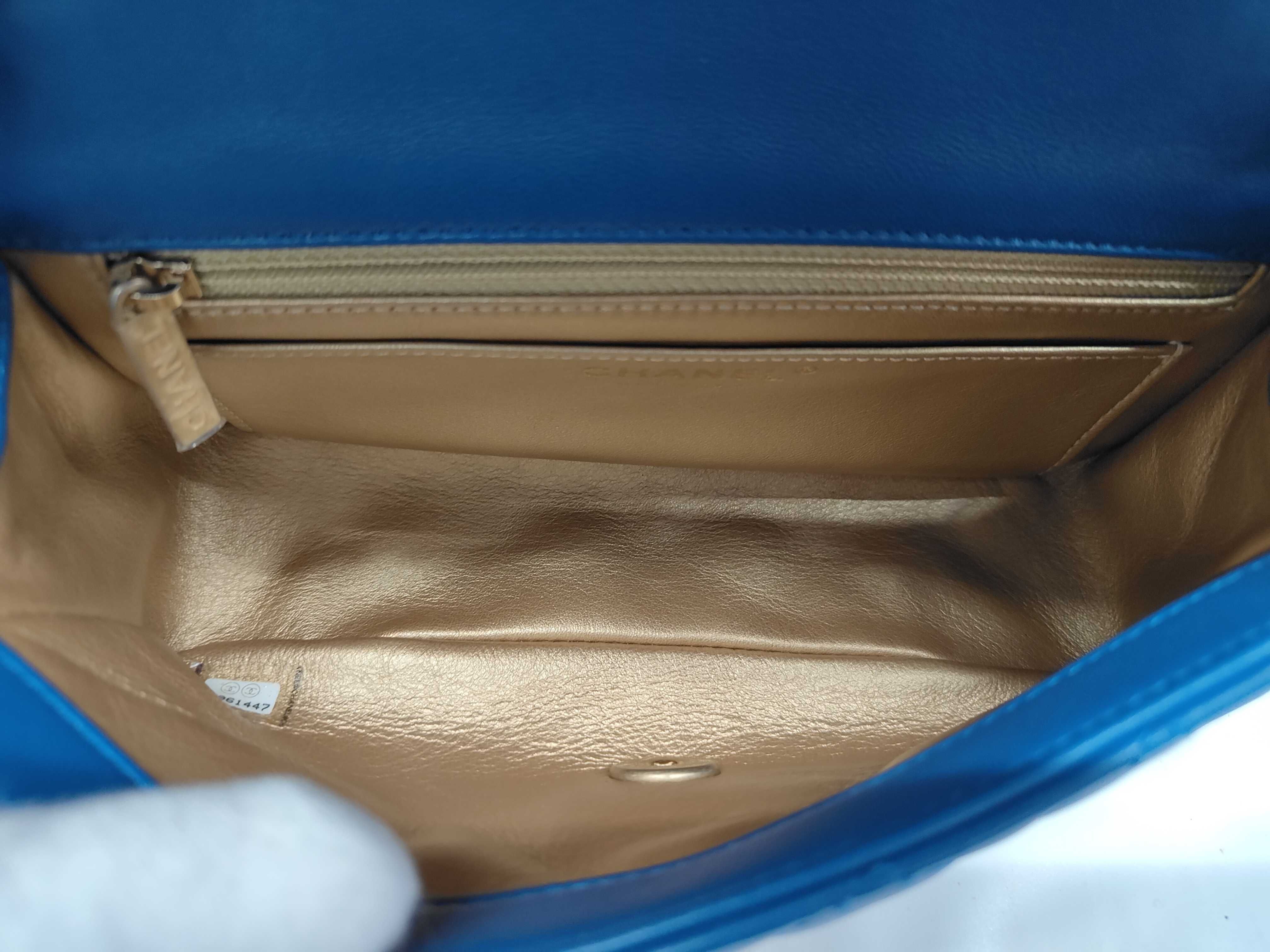 Mini Matelasse 17 Chain Shoulder Bag, Blue Lambskin, Gold Hardware. — view 6