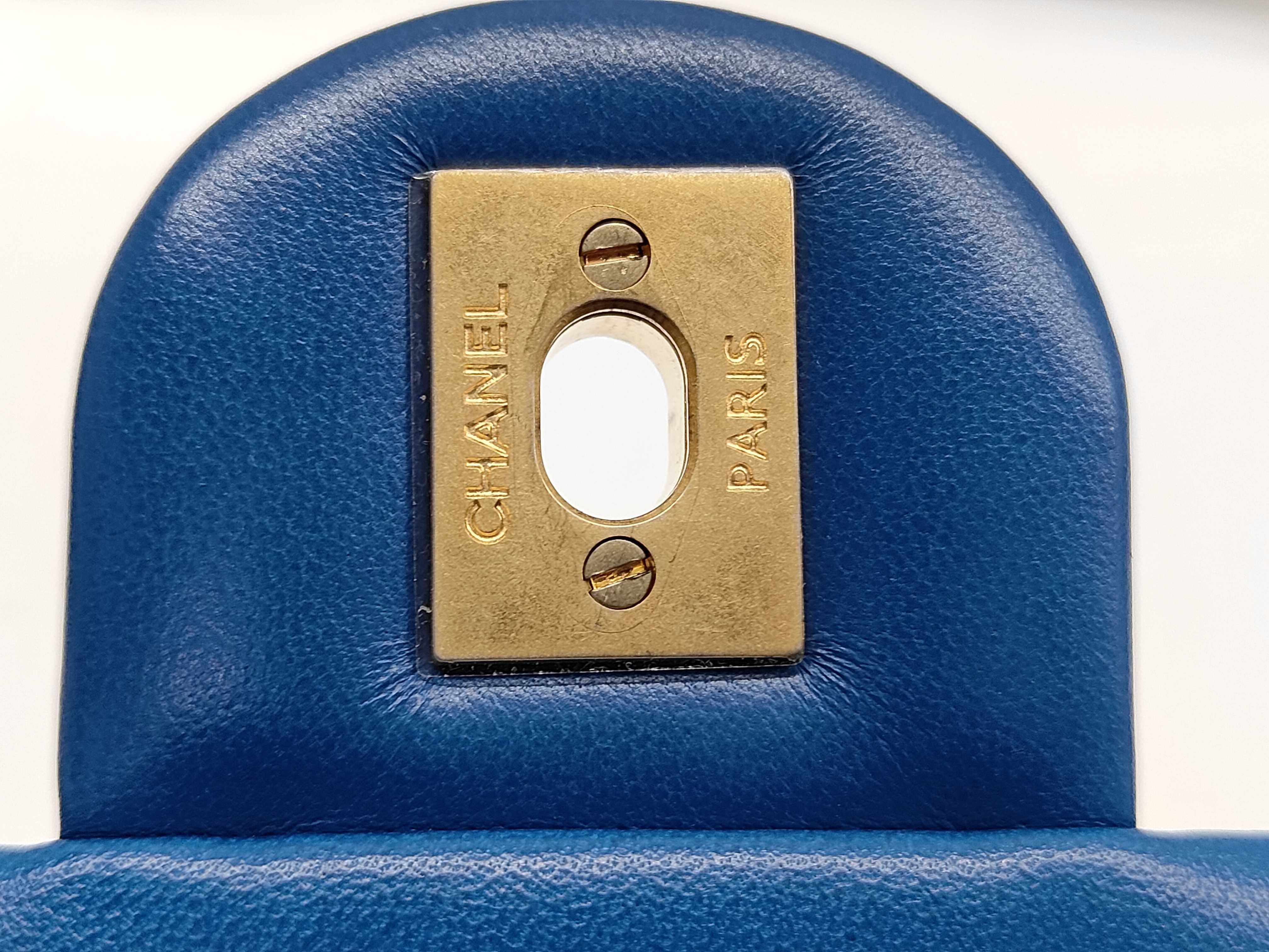 Mini Matelasse 17 Chain Shoulder Bag, Blue Lambskin, Gold Hardware. — view 9