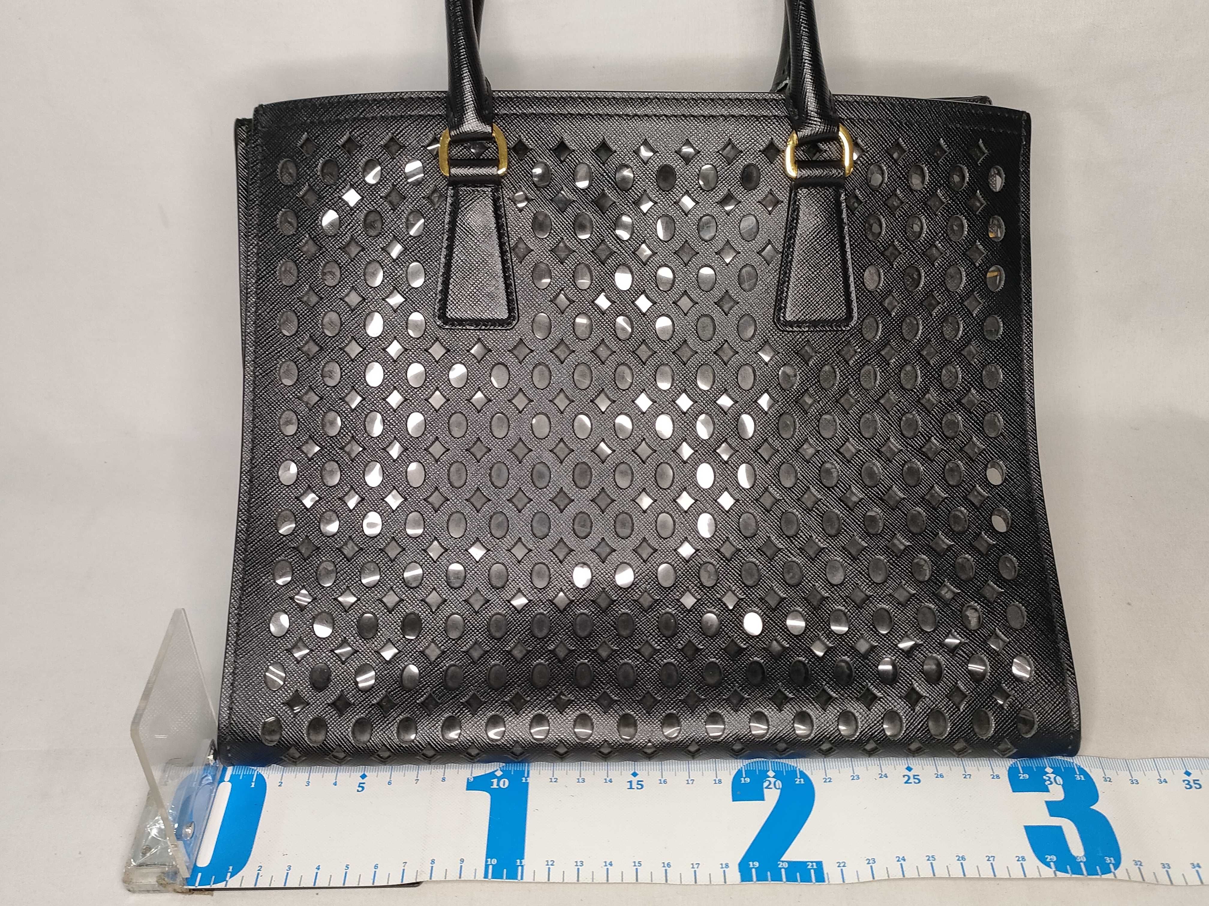 Saffiano Lux Leather Tote Bag, Black BR5016 Tote Bag — view 2