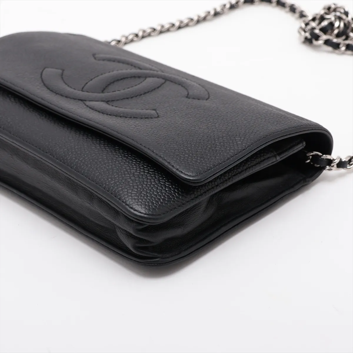 Coco Mark Caviar Skin Chain Wallet, Black with Silver Hardware, 16543780, Serial Number 16 — view 3