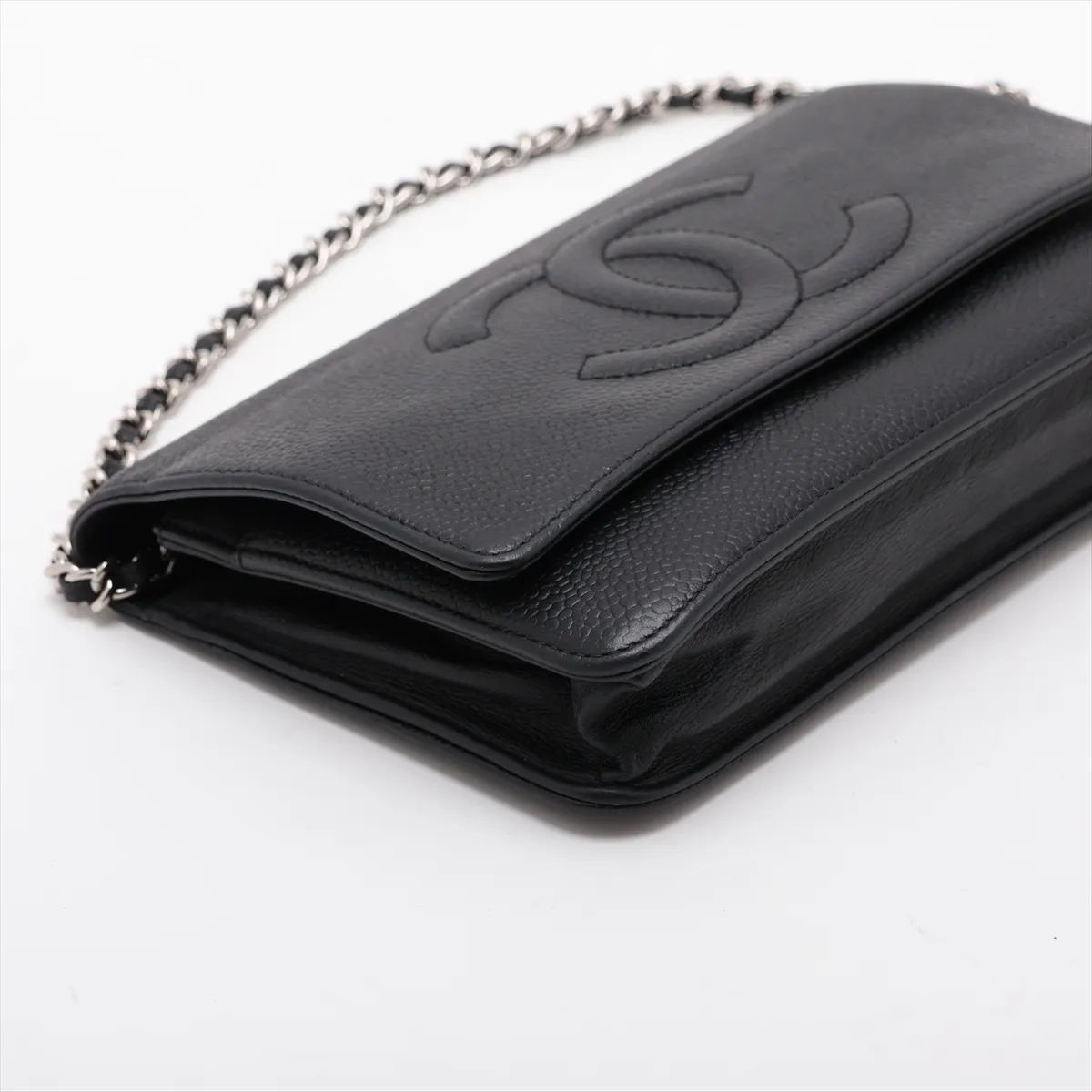 Coco Mark Caviar Skin Chain Wallet, Black with Silver Hardware, 16543780, Serial Number 16 — view 4