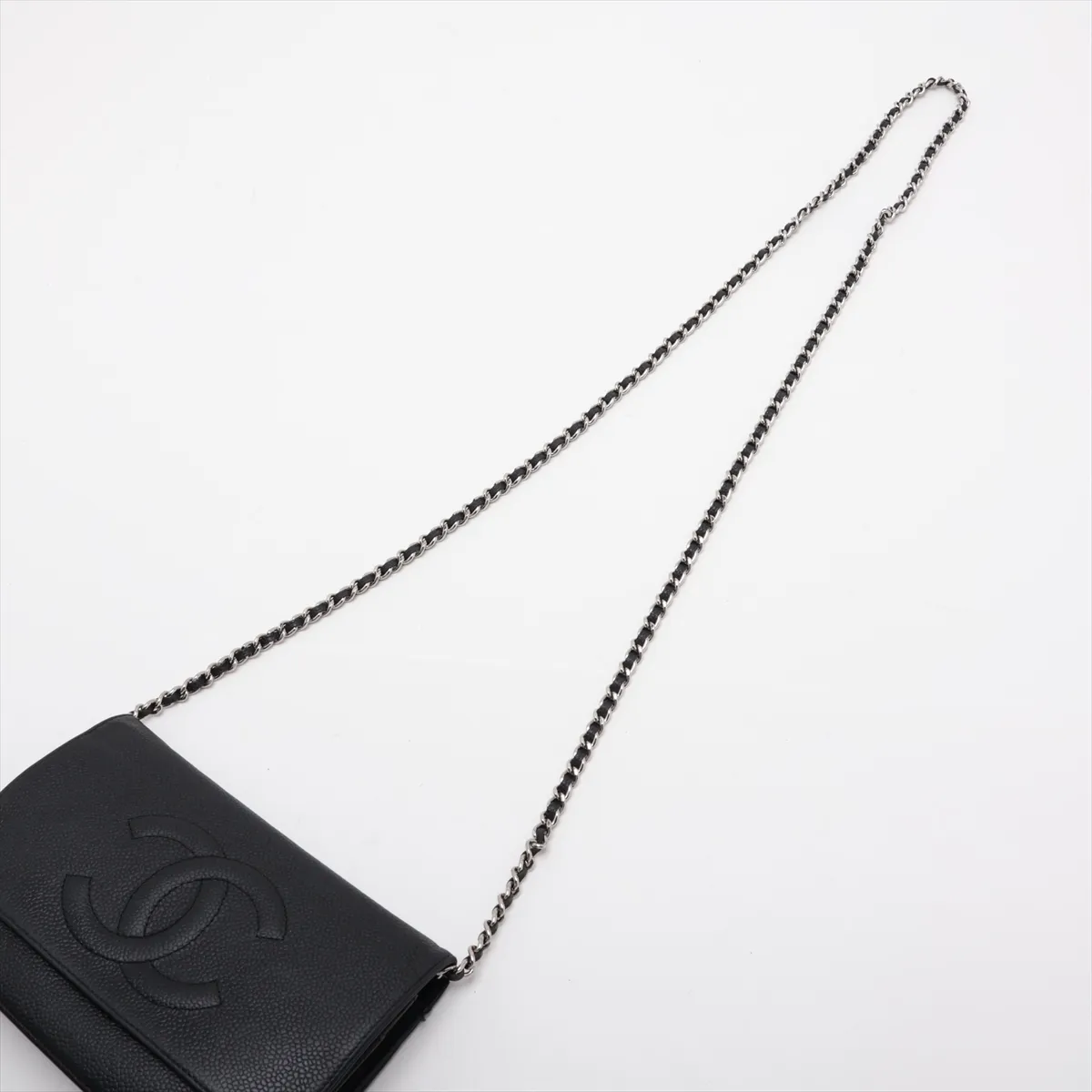 Coco Mark Caviar Skin Chain Wallet, Black with Silver Hardware, 16543780, Serial Number 16 — view 5