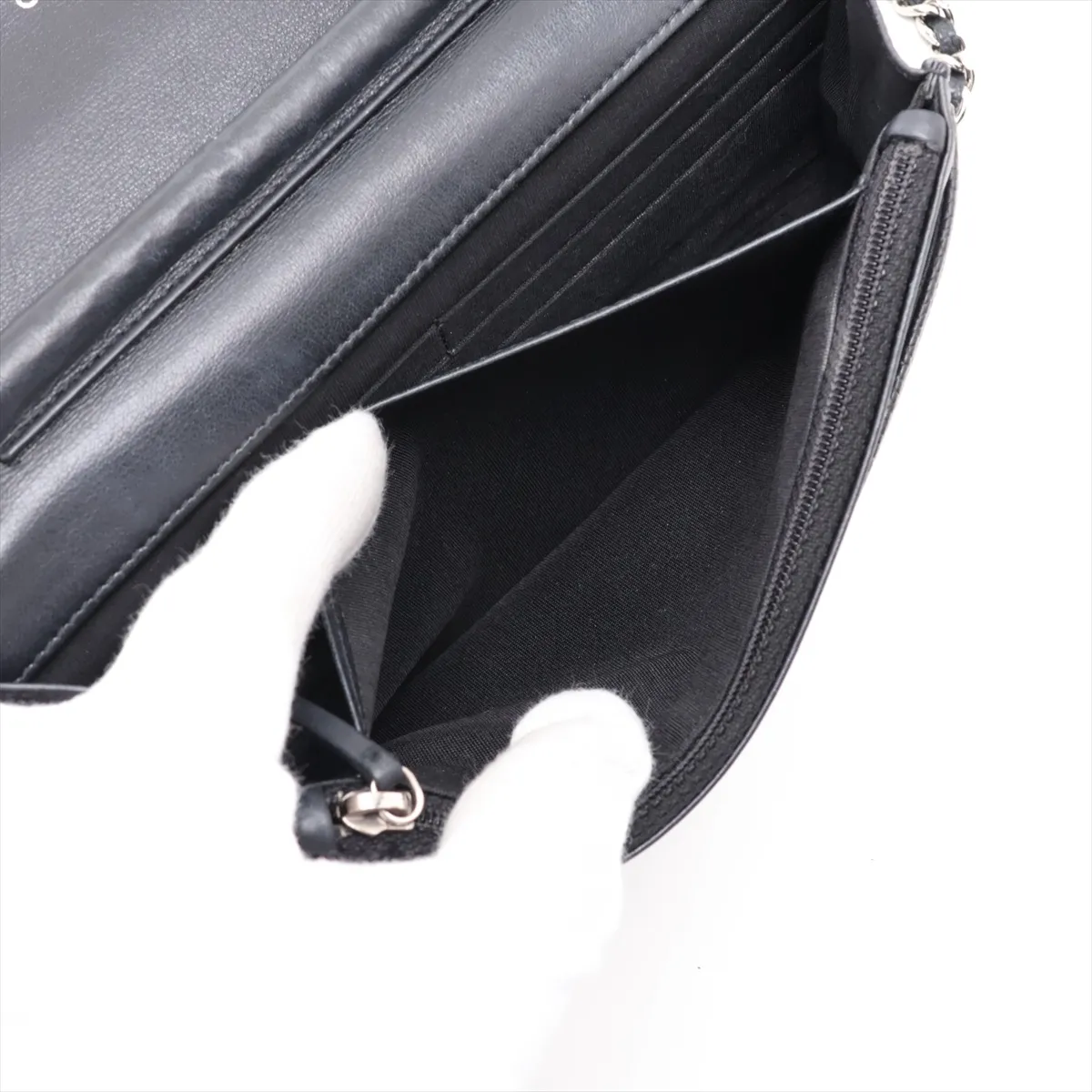 Coco Mark Caviar Skin Chain Wallet, Black with Silver Hardware, 16543780, Serial Number 16 — view 7