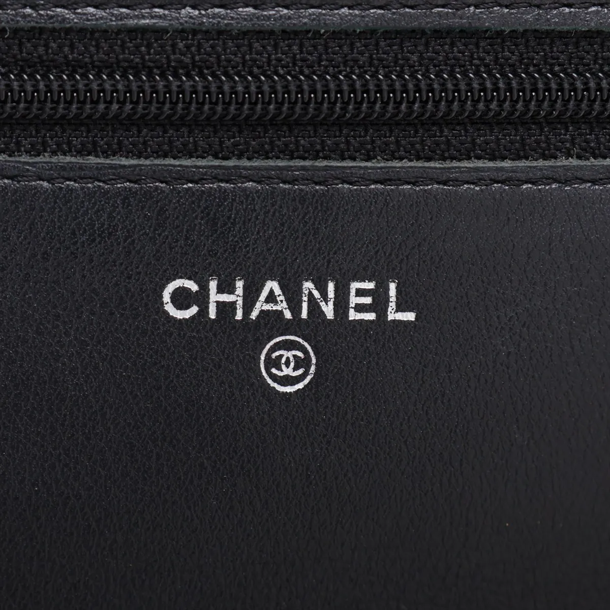 Coco Mark Caviar Skin Chain Wallet, Black with Silver Hardware, 16543780, Serial Number 16 — view 10