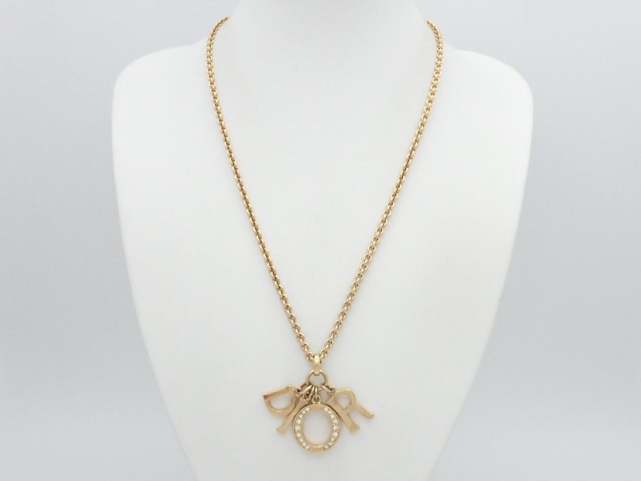 Logo rhinestone gold-plated necklace, chain approximately 50cm — view 3