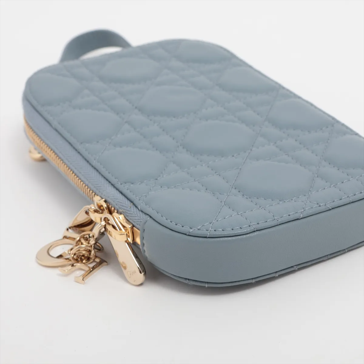 Cannage Phone Pouch Leather 2WAY Shoulder Bag Blue — view 4