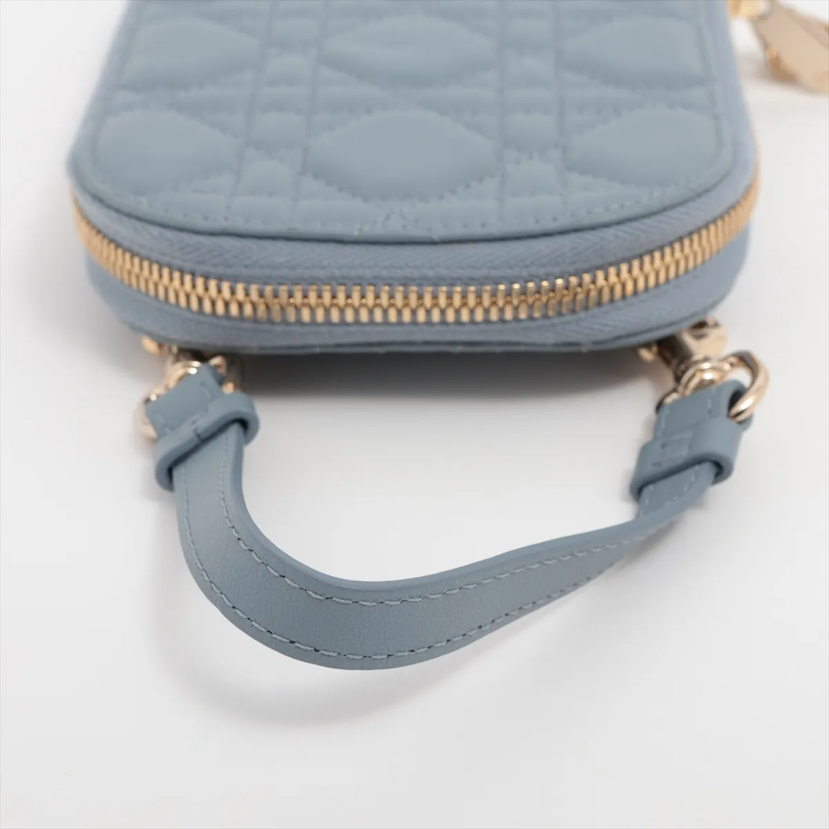 Cannage Phone Pouch Leather 2WAY Shoulder Bag Blue — view 5
