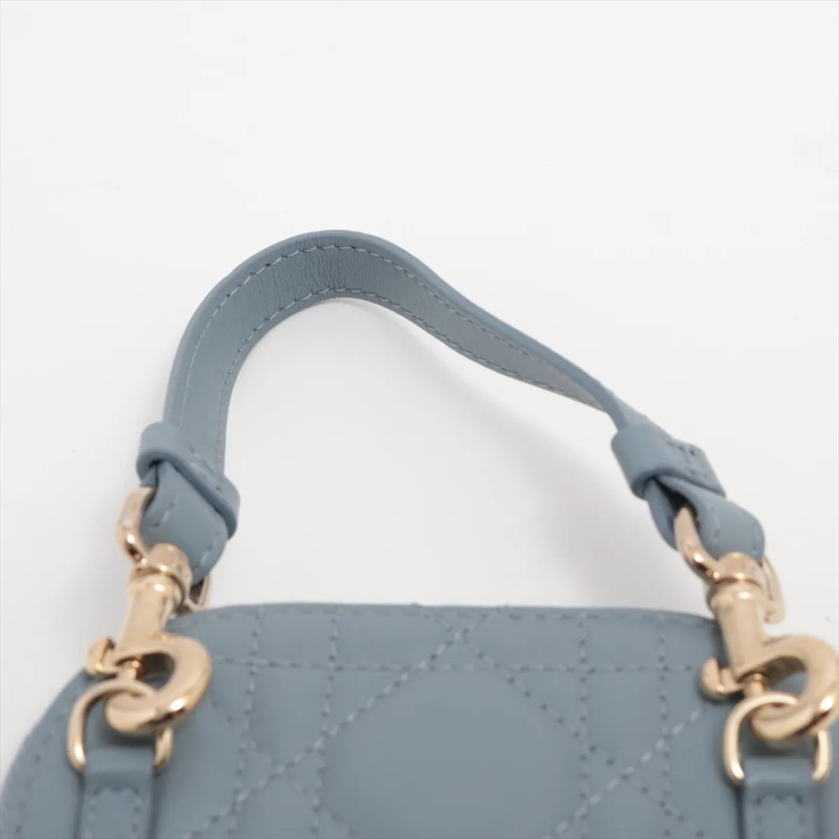 Cannage Phone Pouch Leather 2WAY Shoulder Bag Blue — view 6