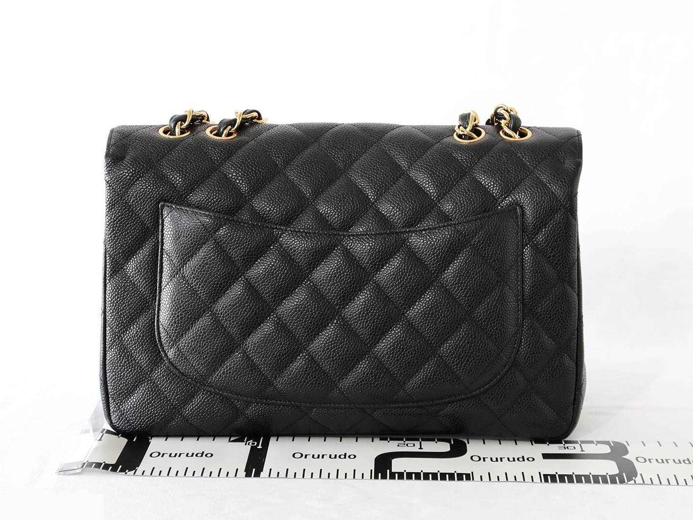 Large Matelassé Caviar Skin Double Chain Shoulder Bag, Black — view 2