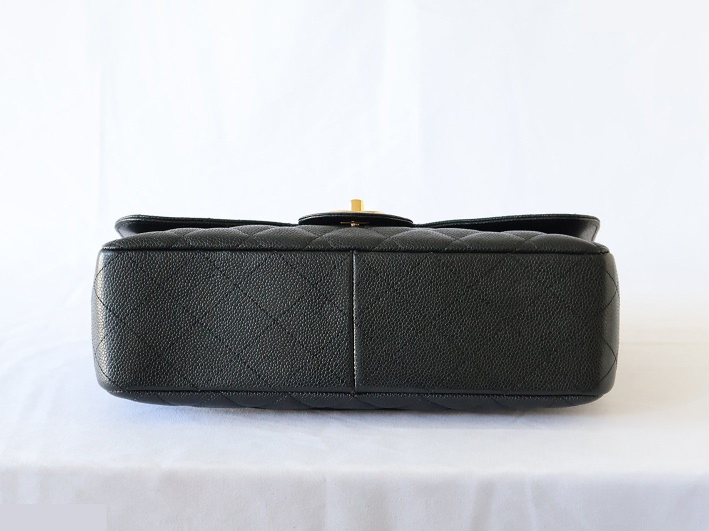 Large Matelassé Caviar Skin Double Chain Shoulder Bag, Black — view 5