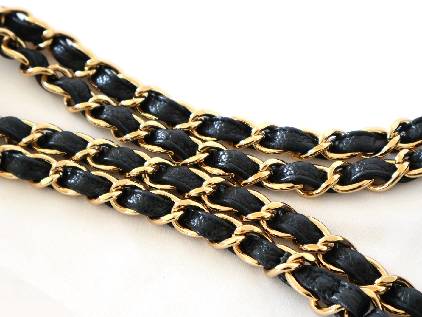 Large Matelassé Caviar Skin Double Chain Shoulder Bag, Black — view 9