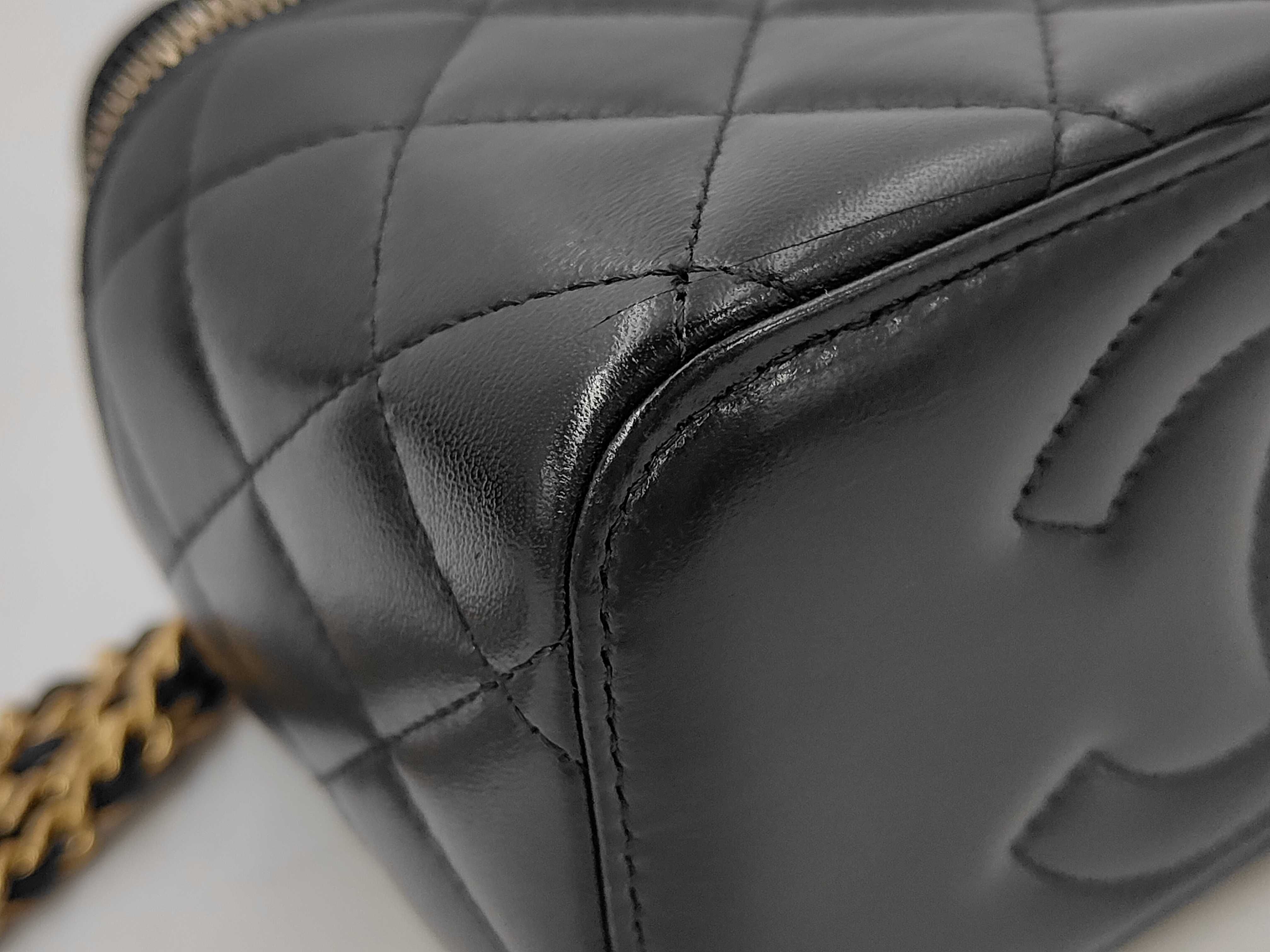 Matelassé Mini Vanity Bag with Mirror, Black Lambskin, Gold Hardware, Shoulder Bag — view 6