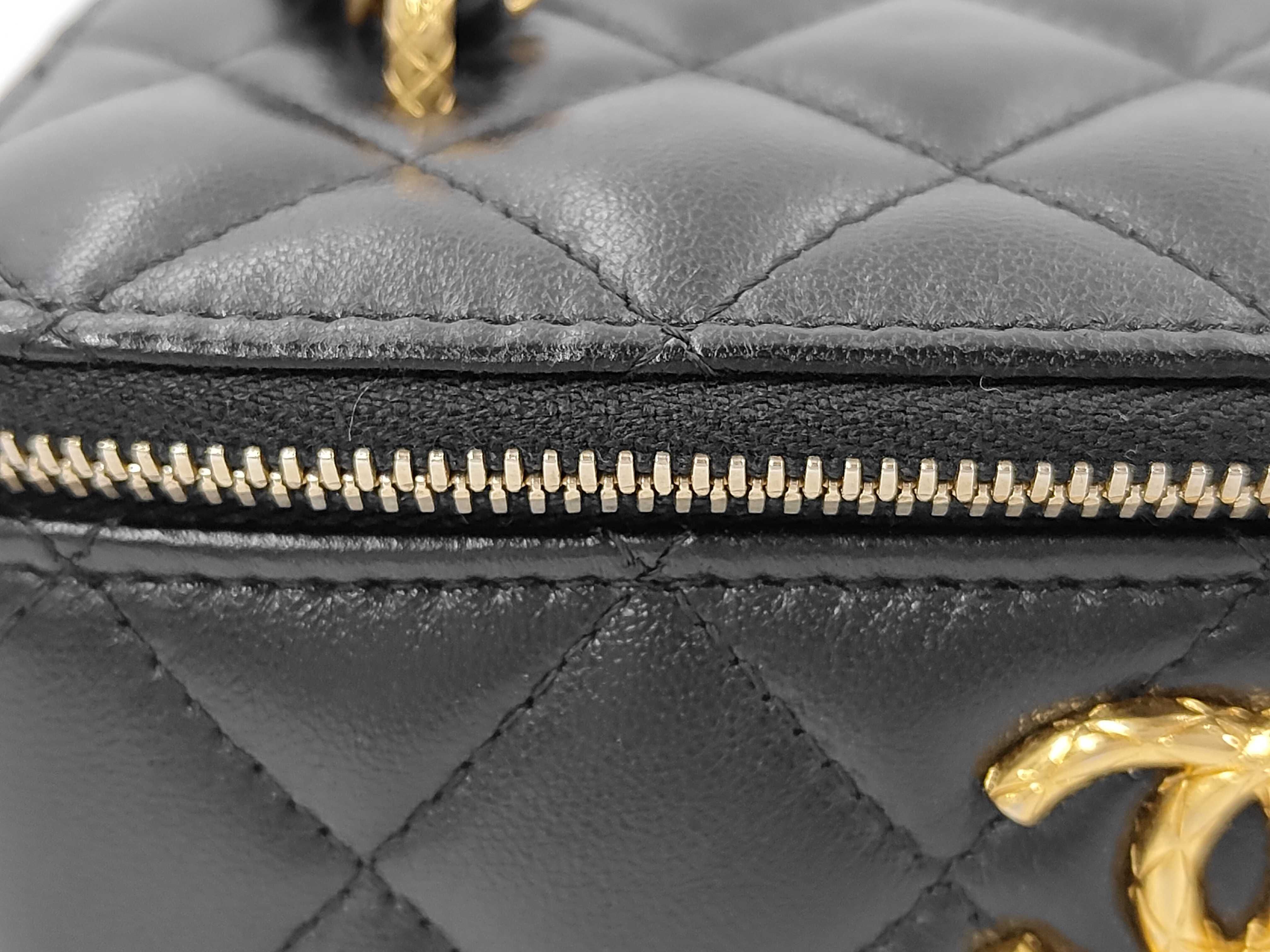 Matelassé Mini Vanity Bag with Mirror, Black Lambskin, Gold Hardware, Shoulder Bag — view 8