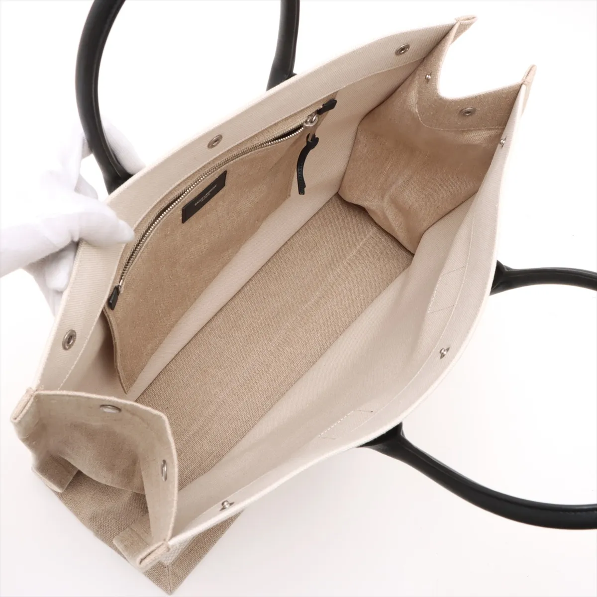 Rive Gauche Canvas x Leather Tote Bag Beige x Black 509415 — view 7