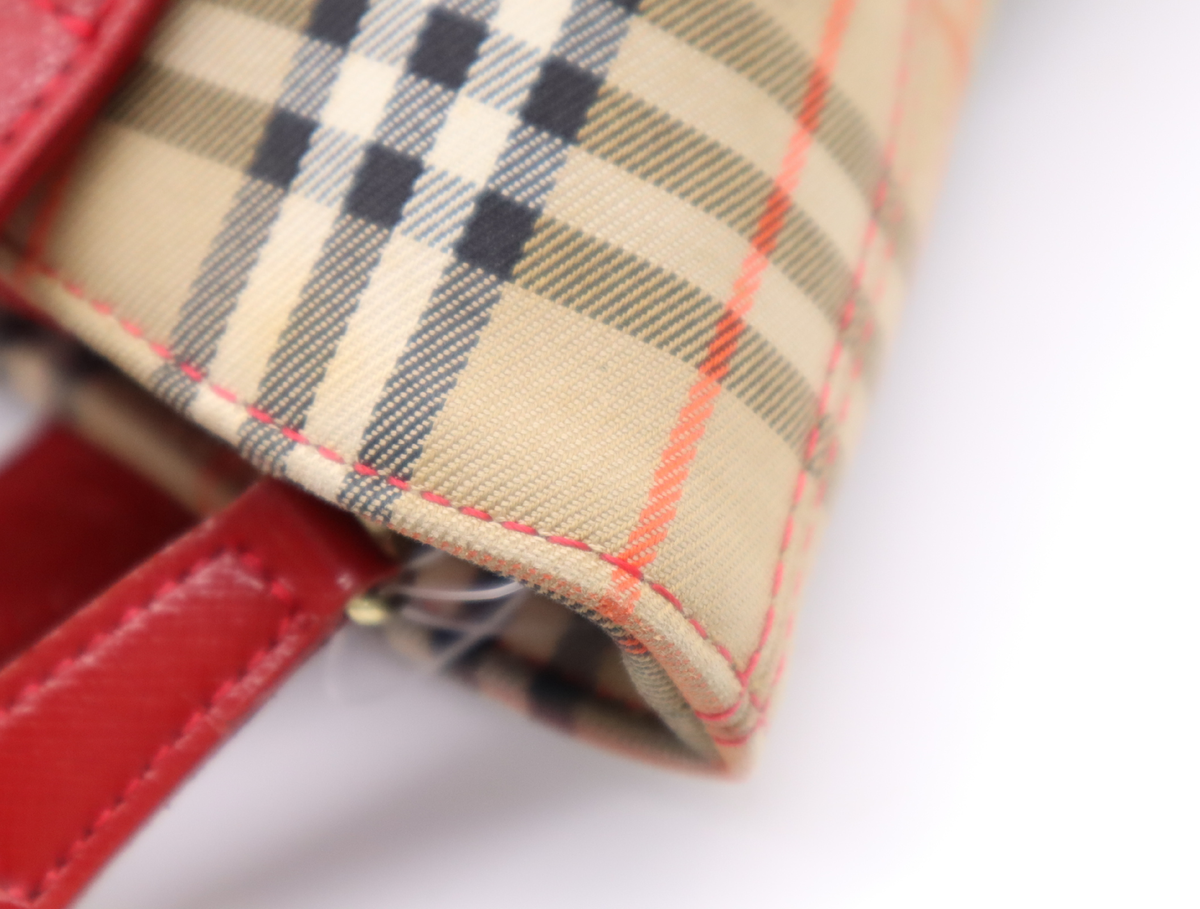 Canvas x Leather Nova Check Tote Bag, Beige with Red Gold Hardware and Charm. — view 11