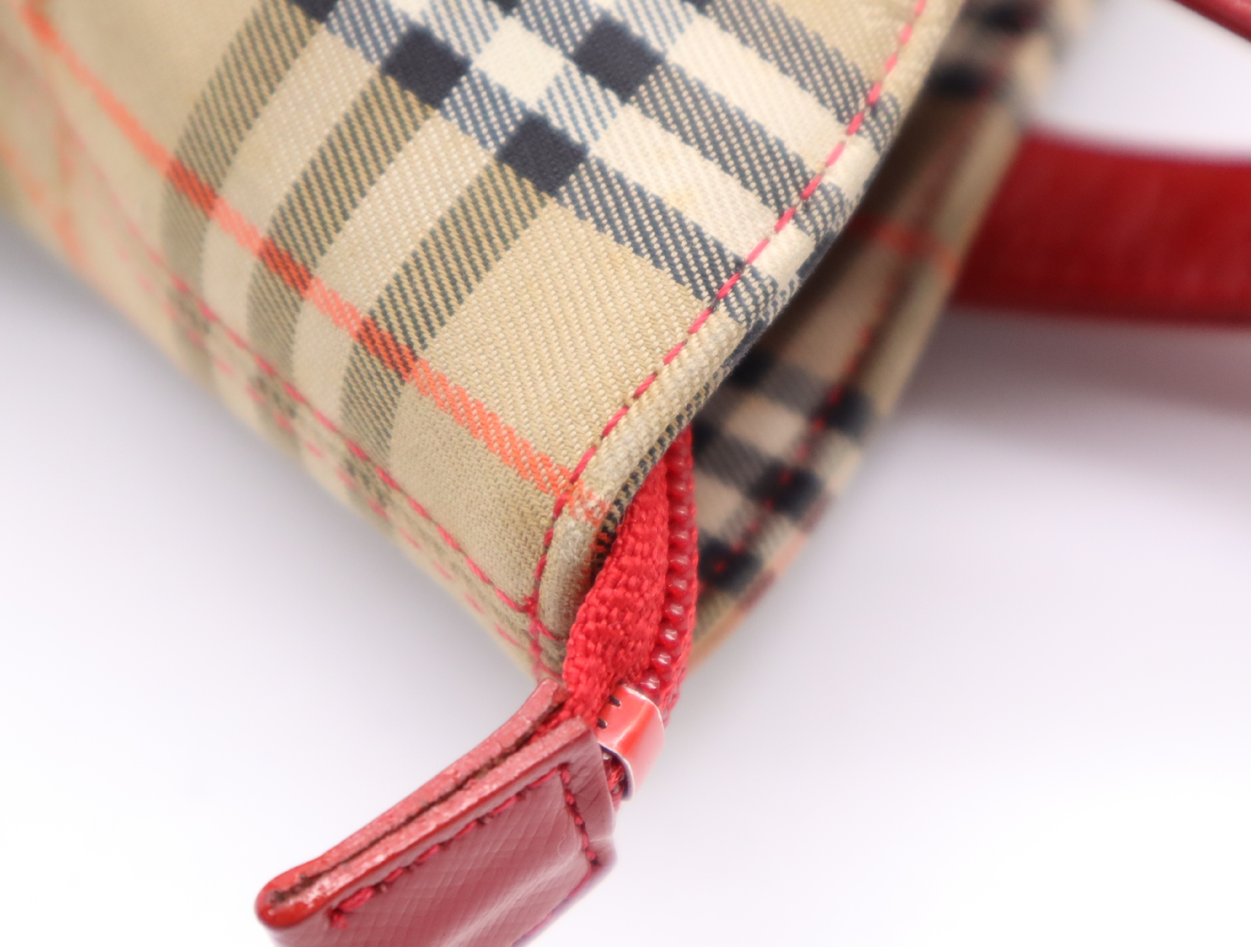 Canvas x Leather Nova Check Tote Bag, Beige with Red Gold Hardware and Charm. — view 8