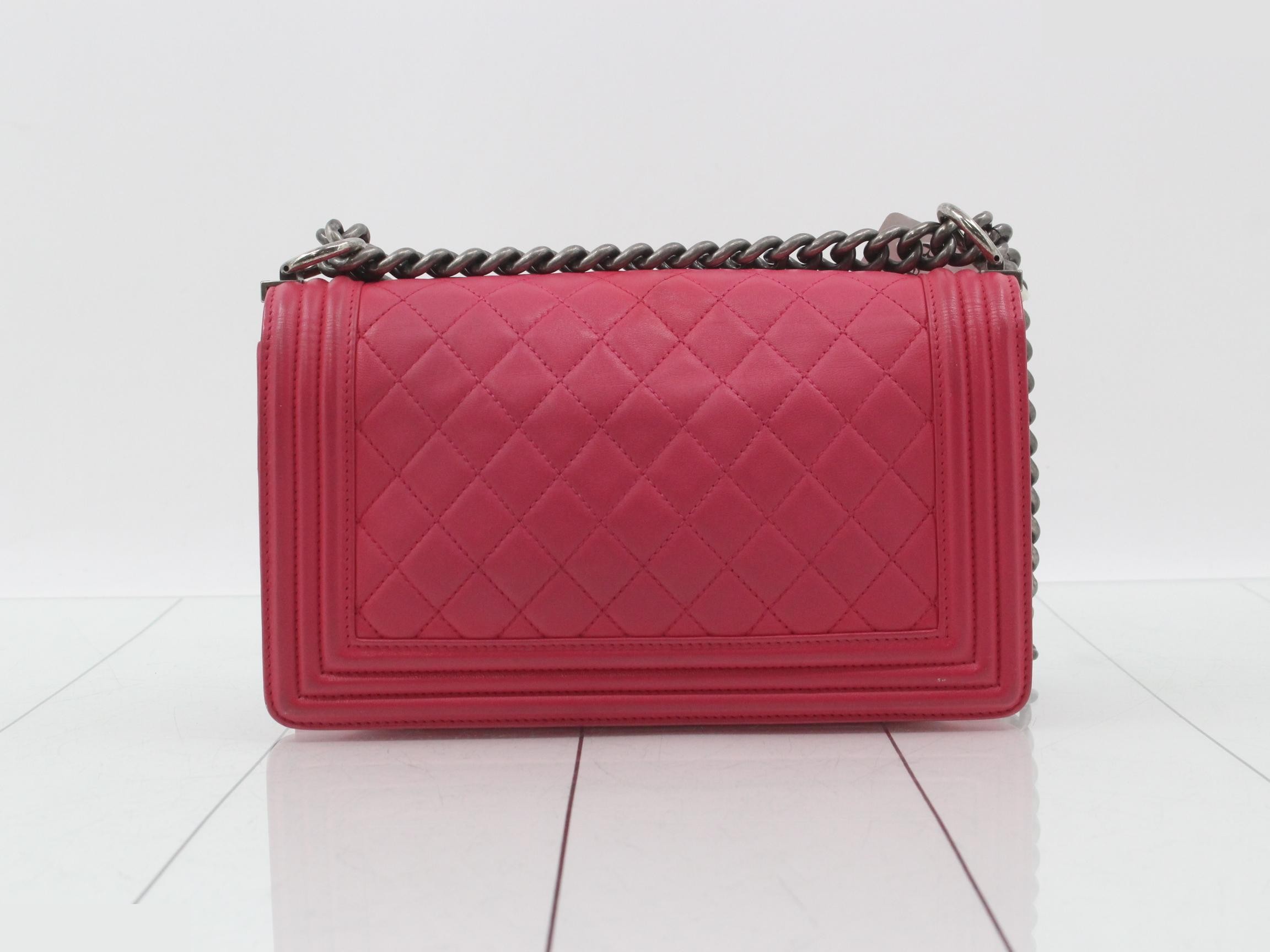 Boy Chanel Leather Chain Shoulder Bag (Pink) — view 2