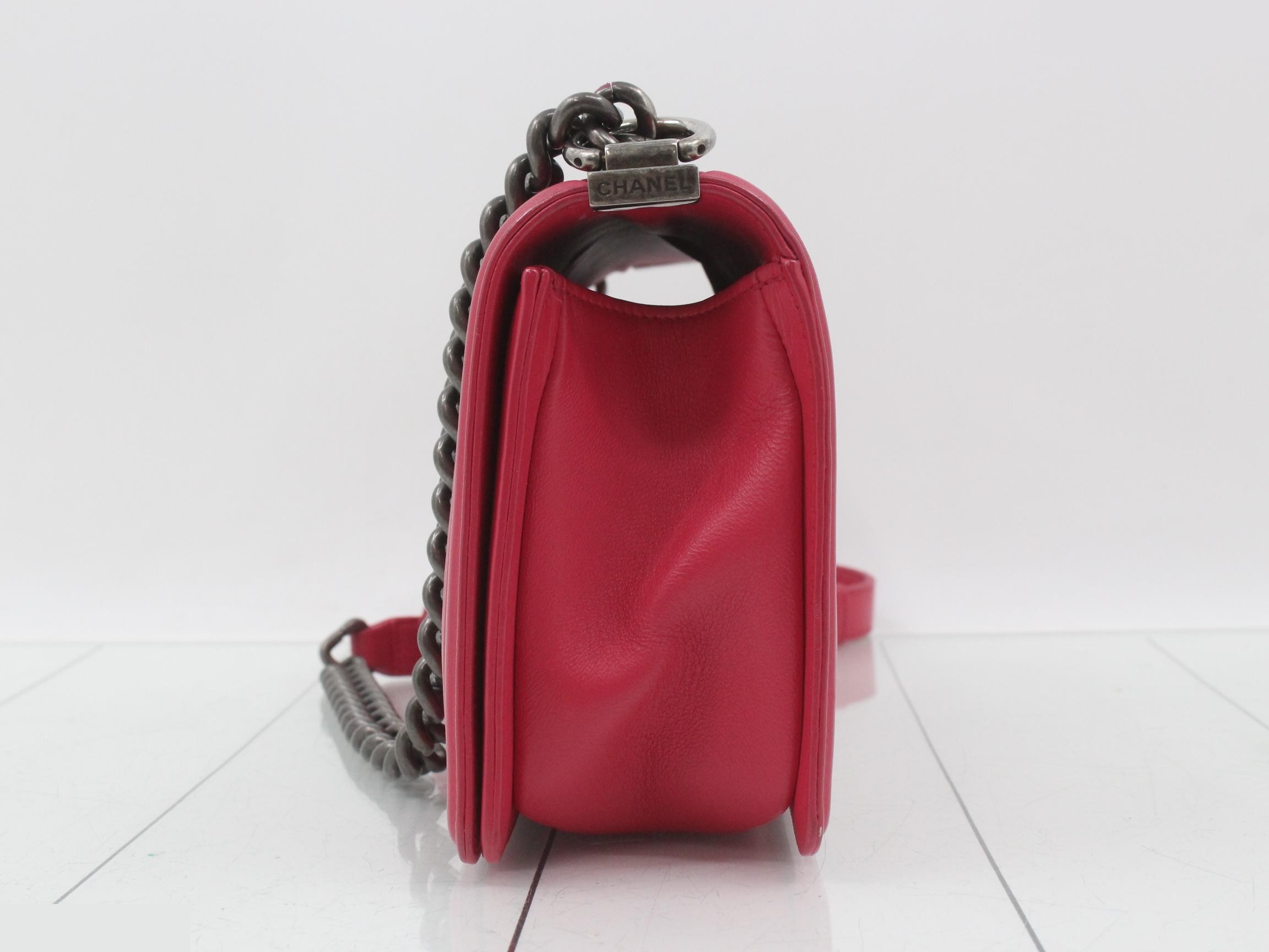 Boy Chanel Leather Chain Shoulder Bag (Pink) — view 3