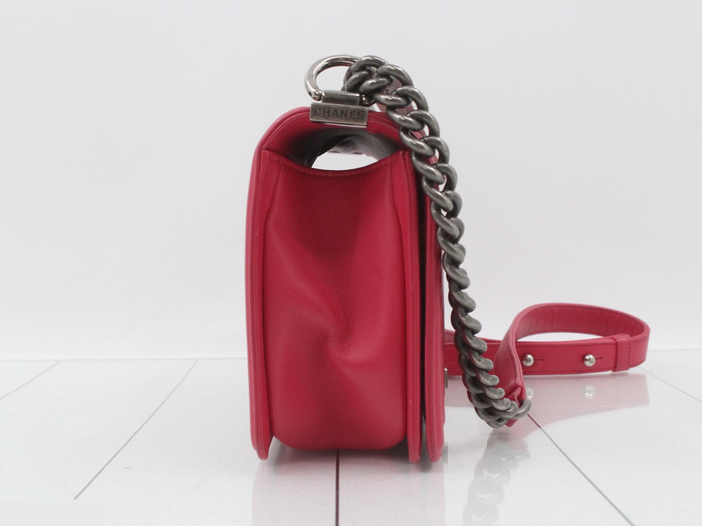 Boy Chanel Leather Chain Shoulder Bag (Pink) — view 4